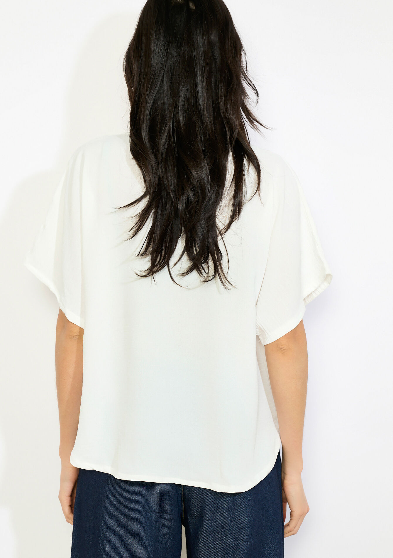 Losvallende blouse met korte mouwen - OPTICAL WHITE - 05703048_1019