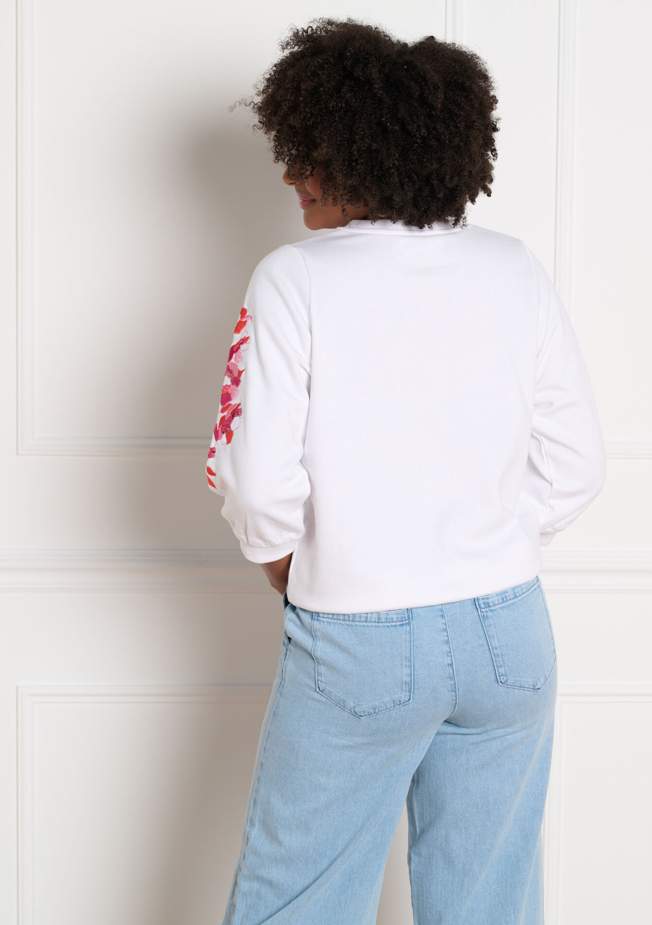 Sweatshirt met geborduurde mouwen, Sweatshirt met geborduurde mouwen - OFFWHITE - 03001829_1001