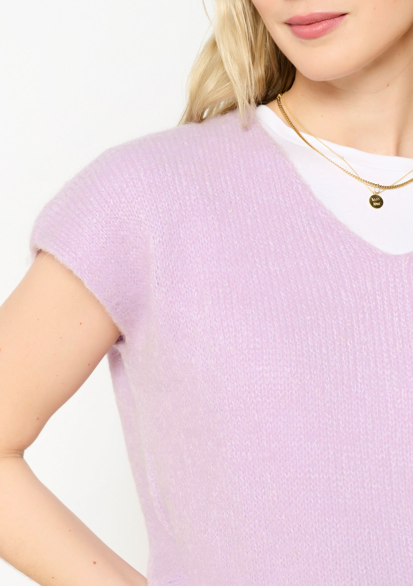 Pull en mohair à manches courtes, Pull en mohair à manches courtes - LILAC BRIGHT - 04006894_2578