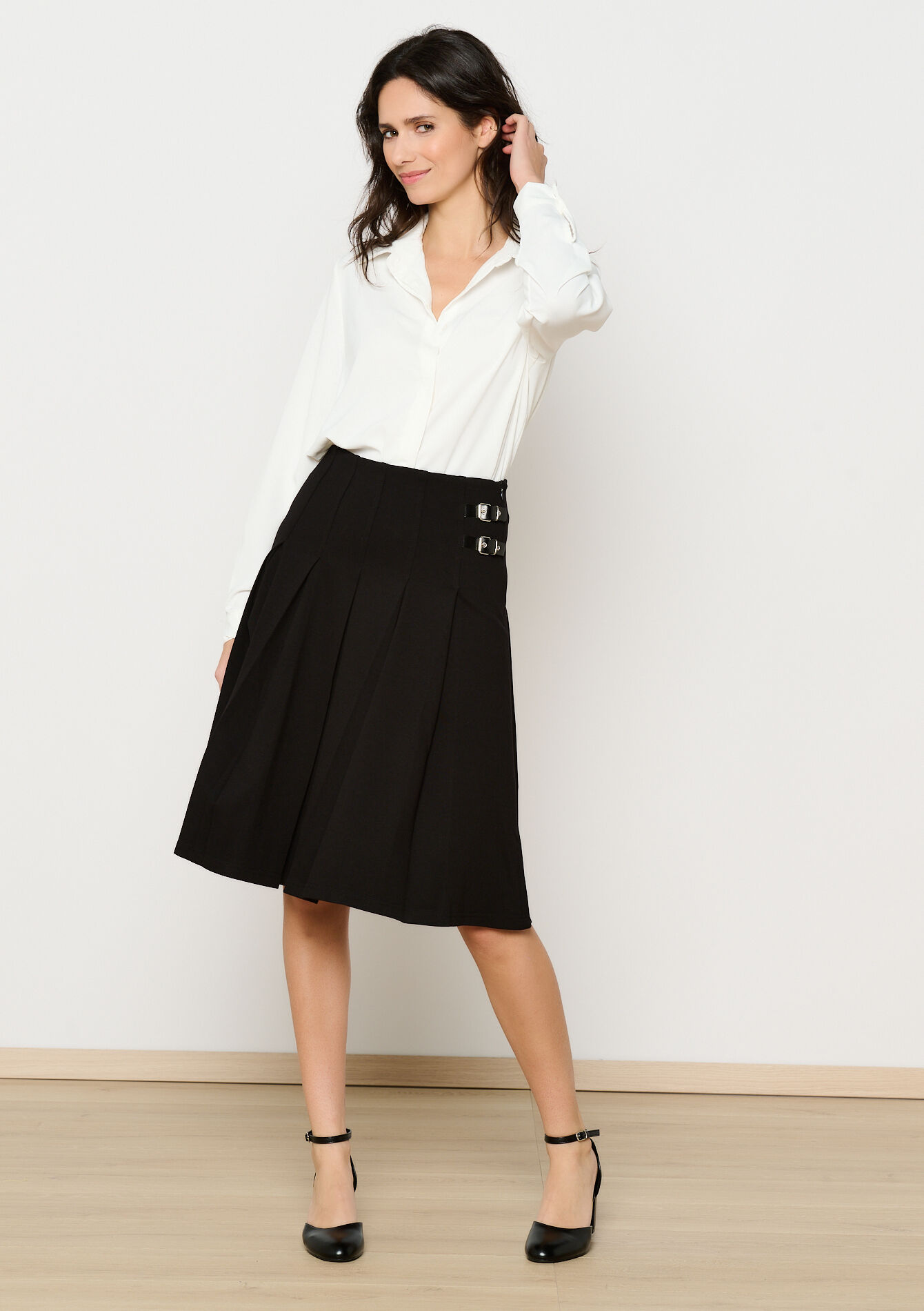 Jupe midi plissée, Jupe midi plissée - BLACK - 07101352_1119