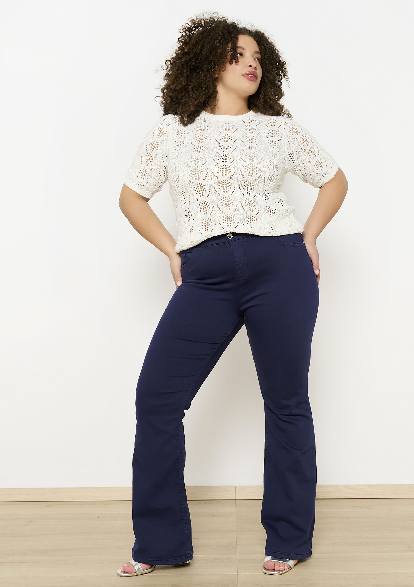 Crochet trui met korte mouwen, Crochet trui met korte mouwen - OPTICAL WHITE - 04006629_1019