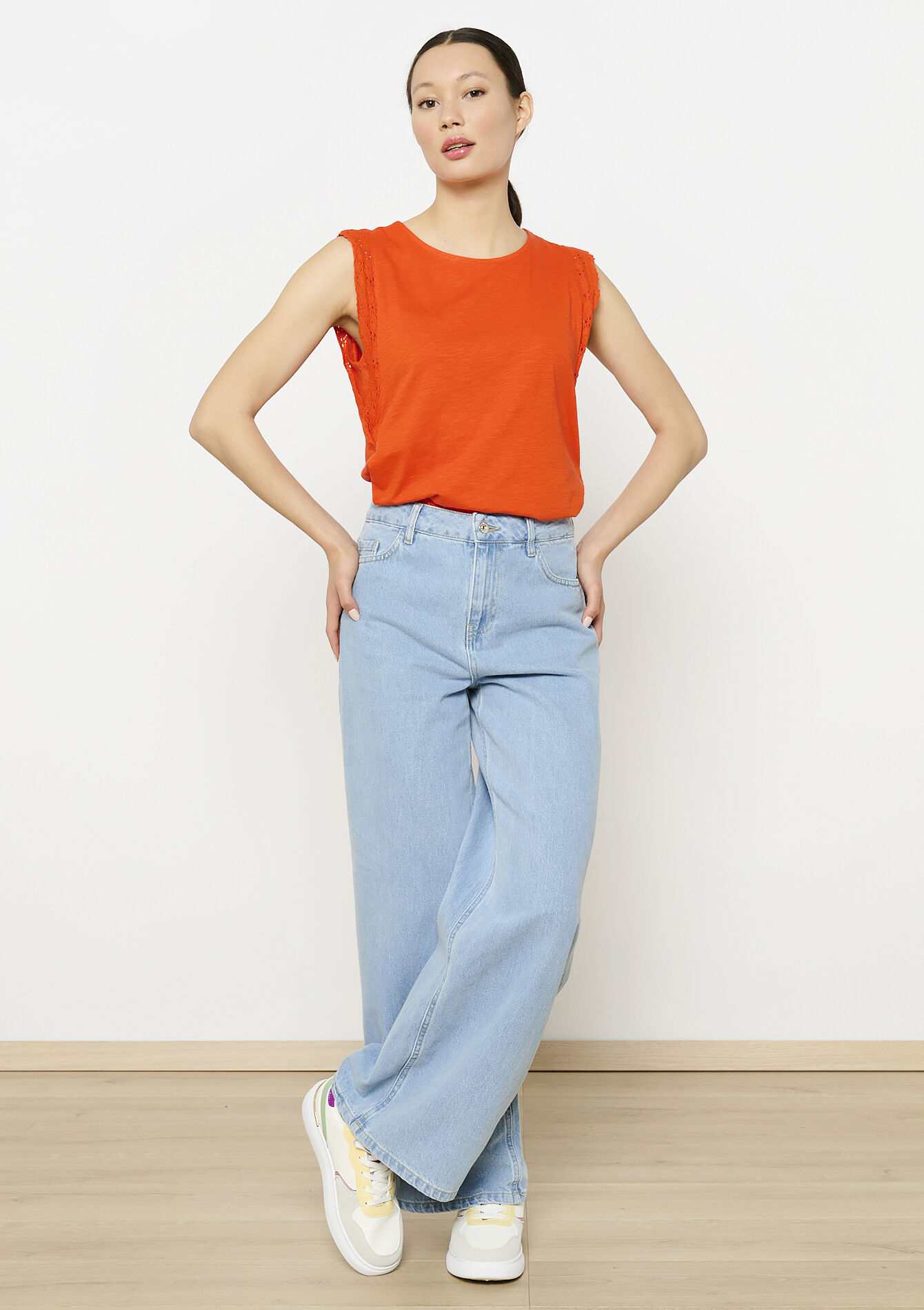 Débardeur avec dentelle, Débardeur avec dentelle - ORANGE BRIGHT - 02301675_1255
