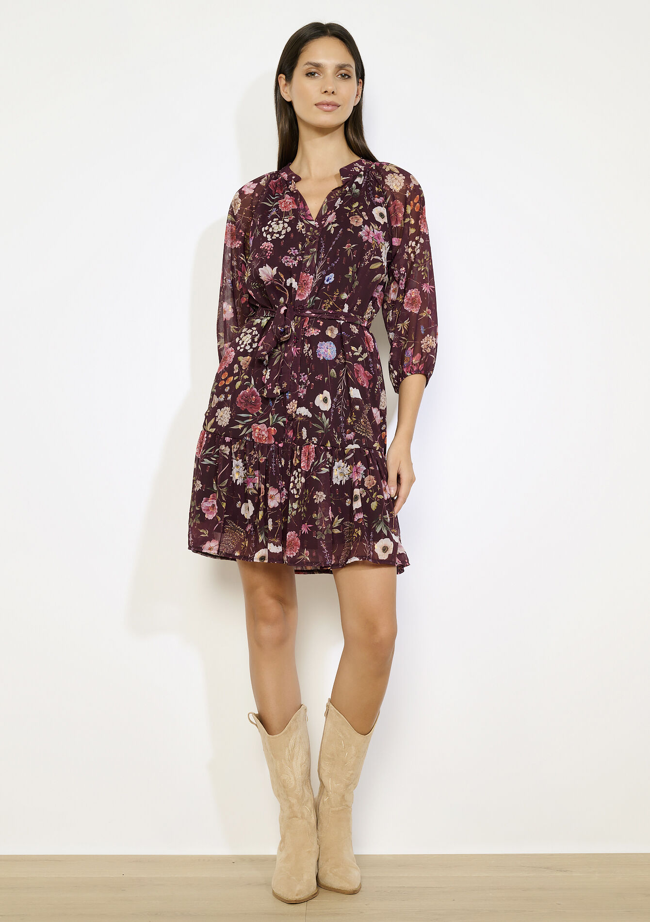 Robe fluide à imprimé floral - BORDEAUX WINE - 08104310_5514