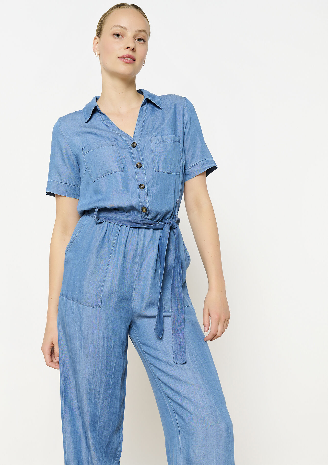 Soepele jumpsuit met ceintuur, Soepele jumpsuit met ceintuur - MEDIUM BLUE - 06004624_0500