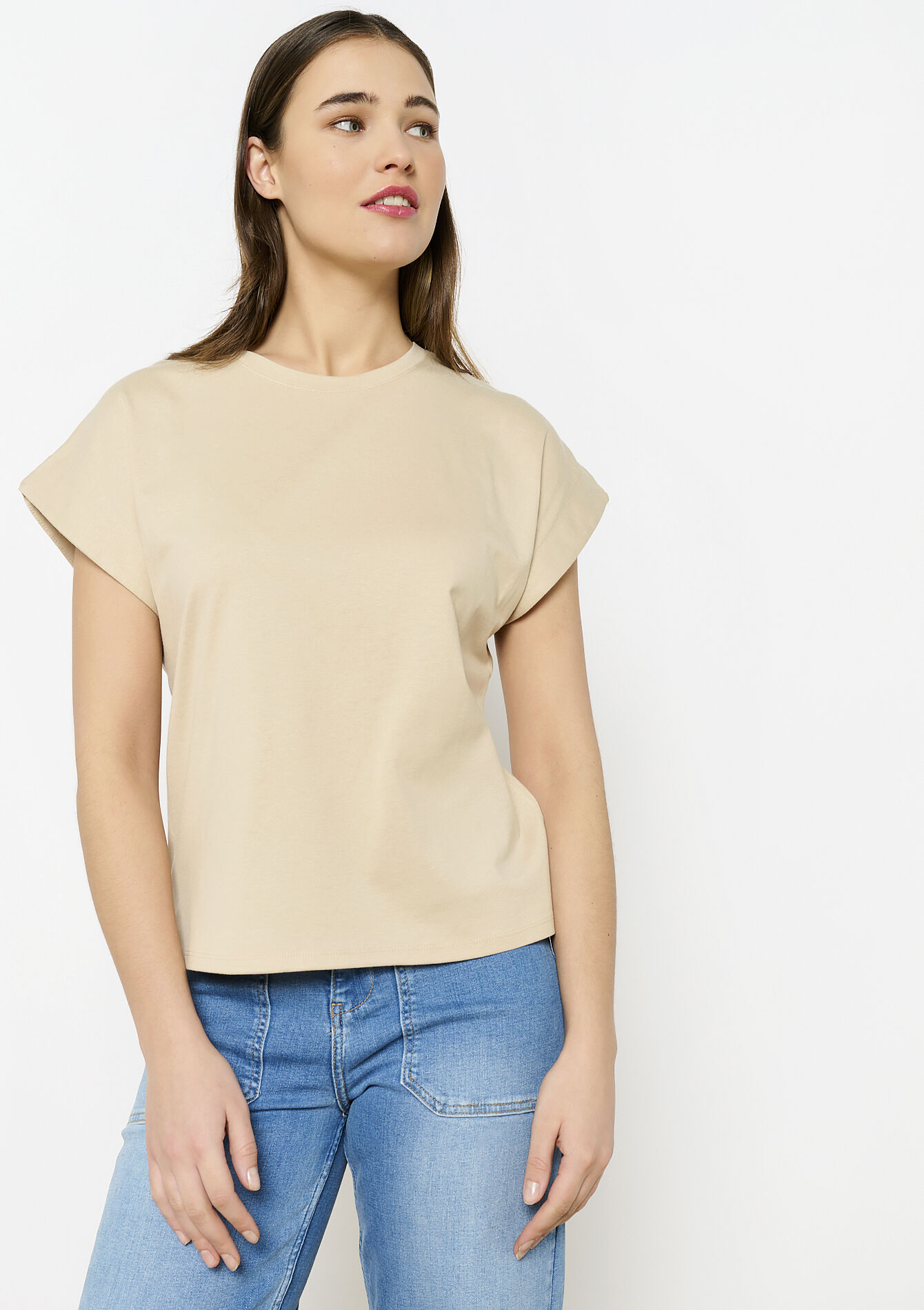 Basic katoenen T-shirt, Basic katoenen T-shirt - LT BEIGE - 02301672_2527