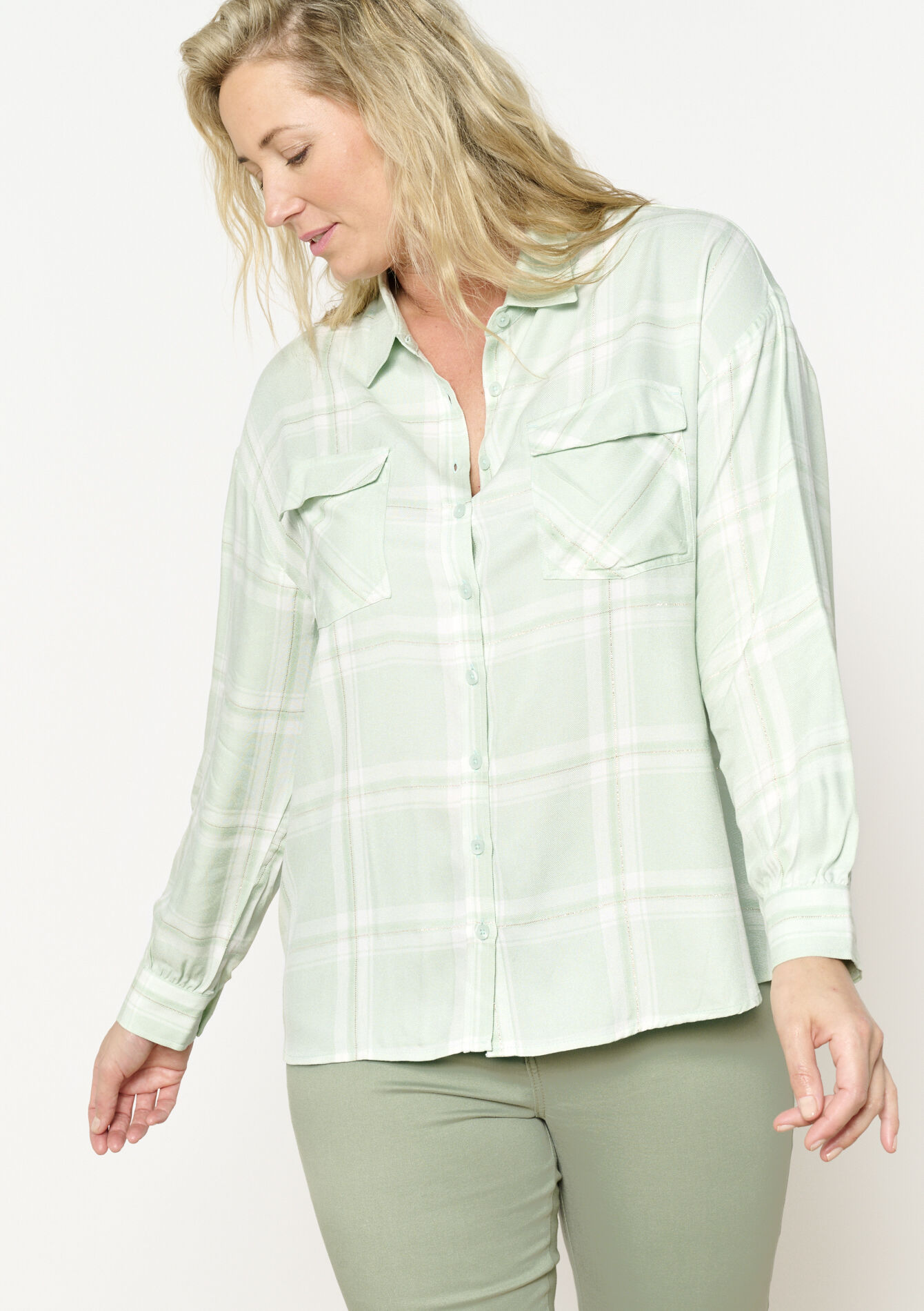 Geruit hemd met lurex, Geruit hemd met lurex - LIGHT GREEN PASTEL - 05702407_1822
