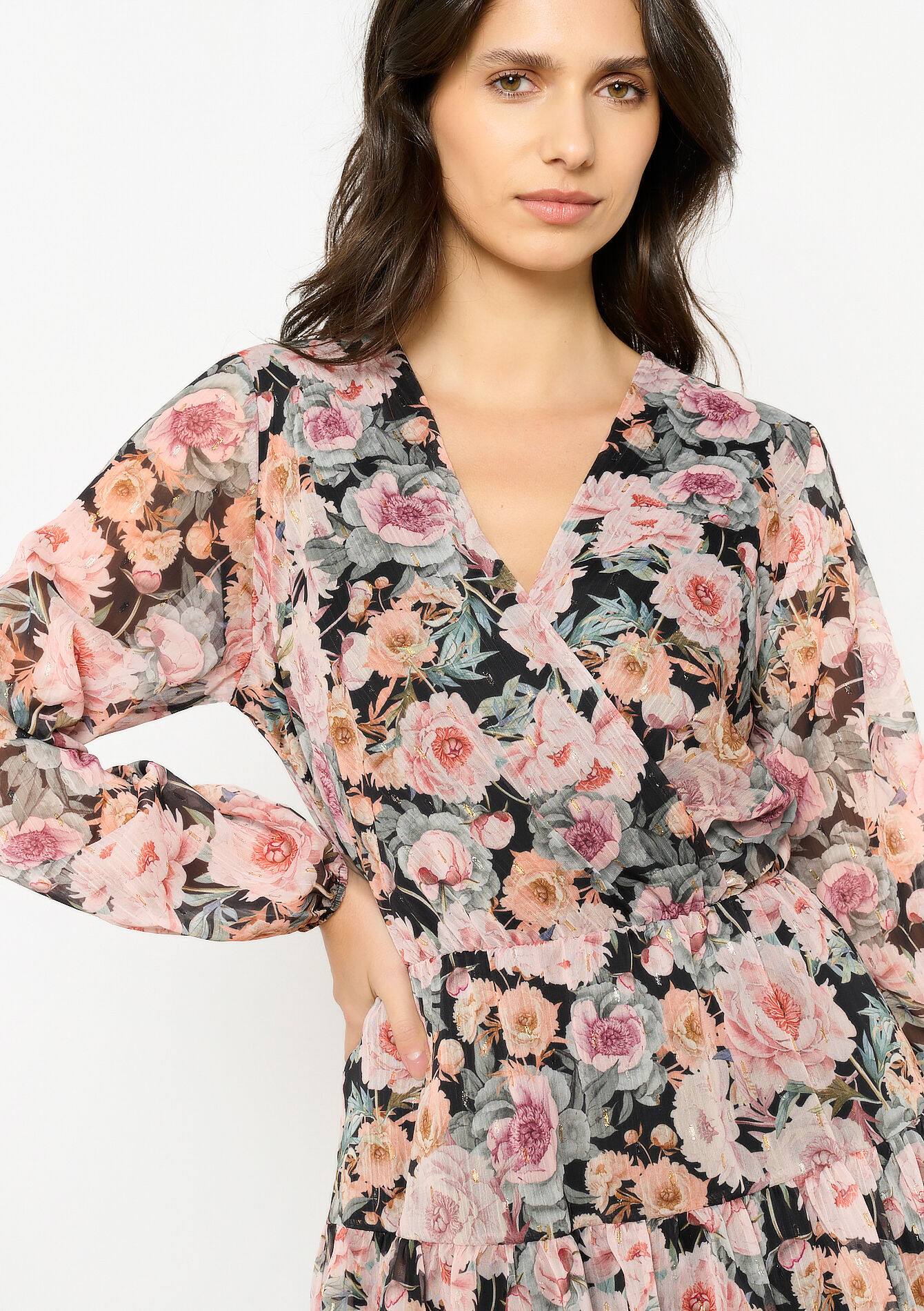 Robe cache-coeur à imprimé fleuri, Robe cache-coeur à imprimé fleuri - BLACK - 08104001_1119