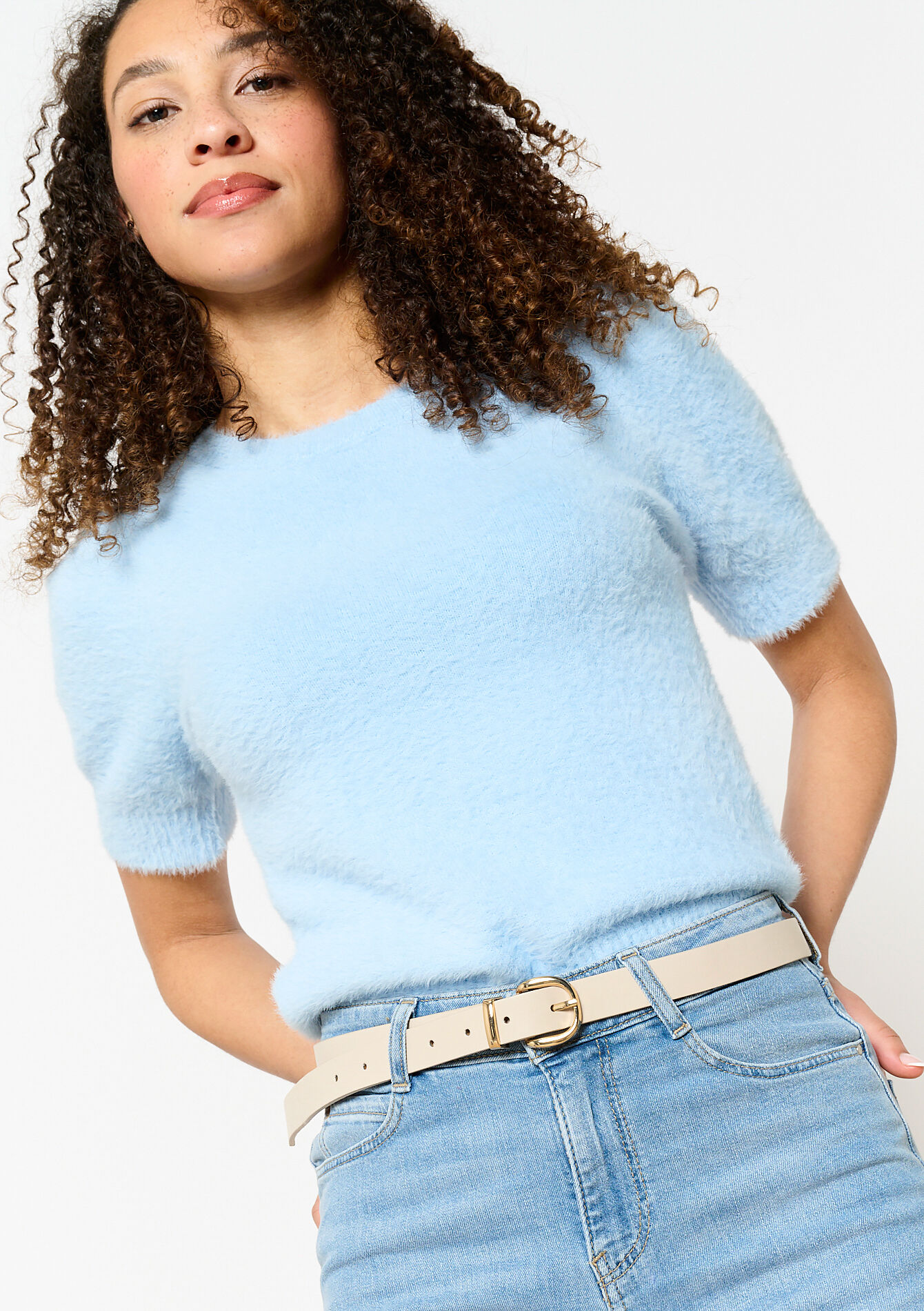 Belt with gold buckle, Belt with gold buckle - LT BEIGE - 14001839_2527