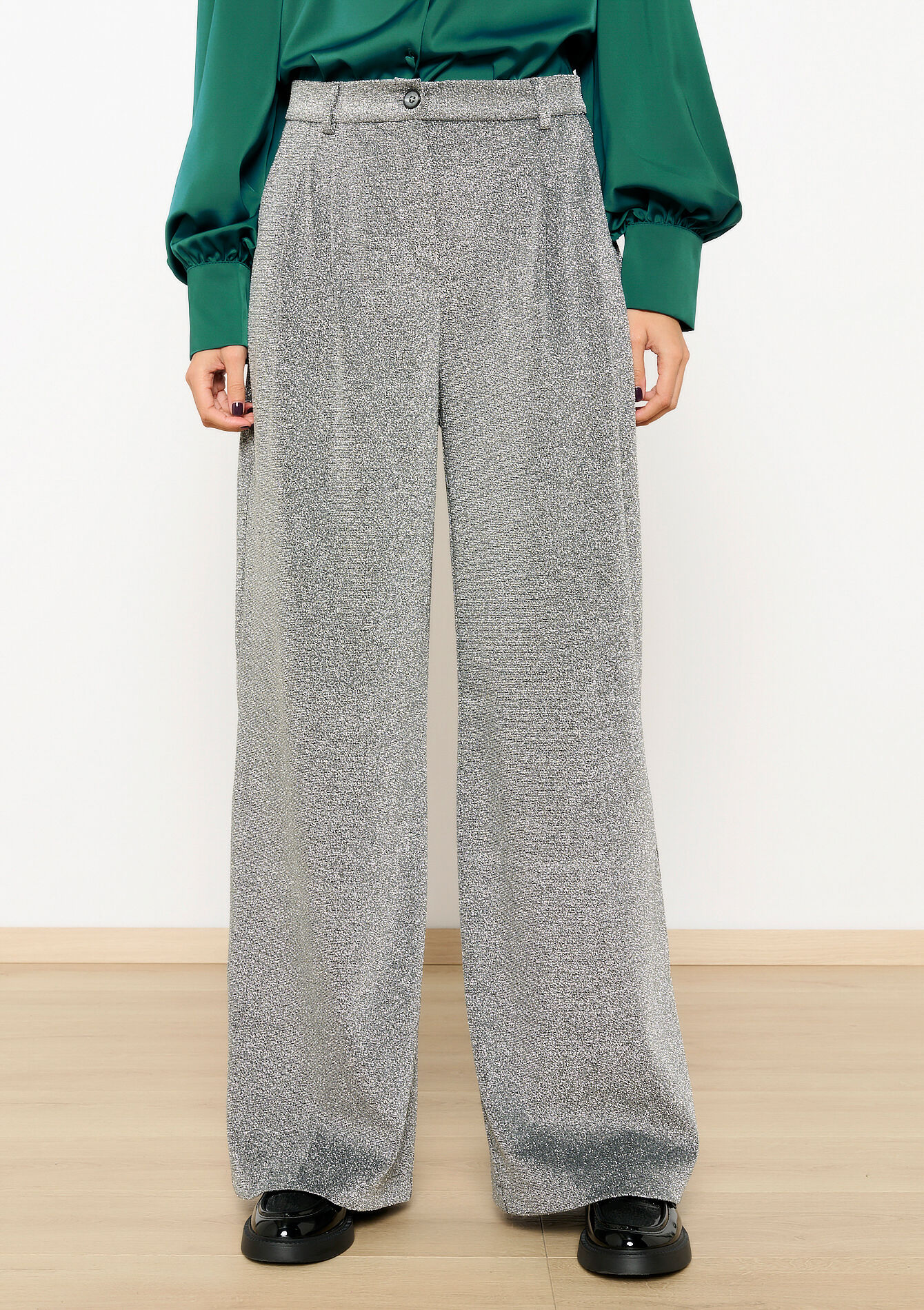 Pantalon palazzo avec lurex - SILVER - 06100663_1059