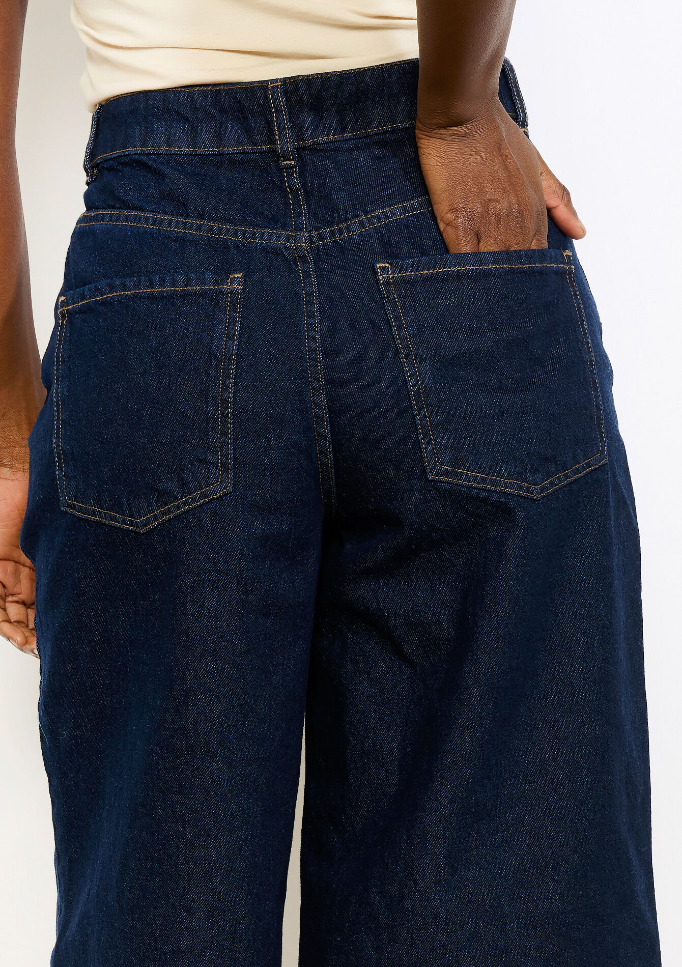 Denim bermuda met hoge taille - DARK BLUE - 22000662_0501