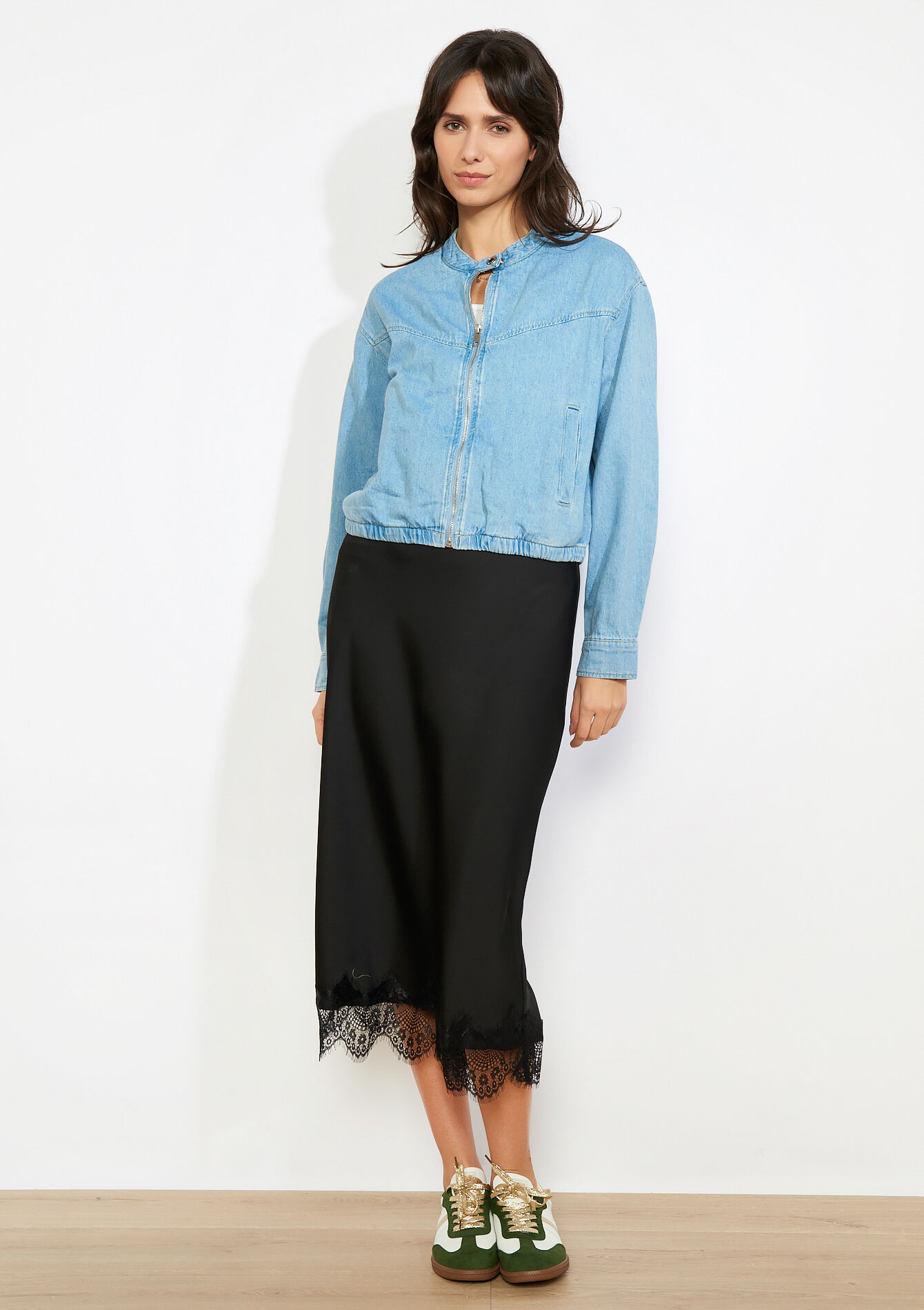 Denim jas met rits, Denim jas met rits - BLUE BLEACHED - 09101100_0502