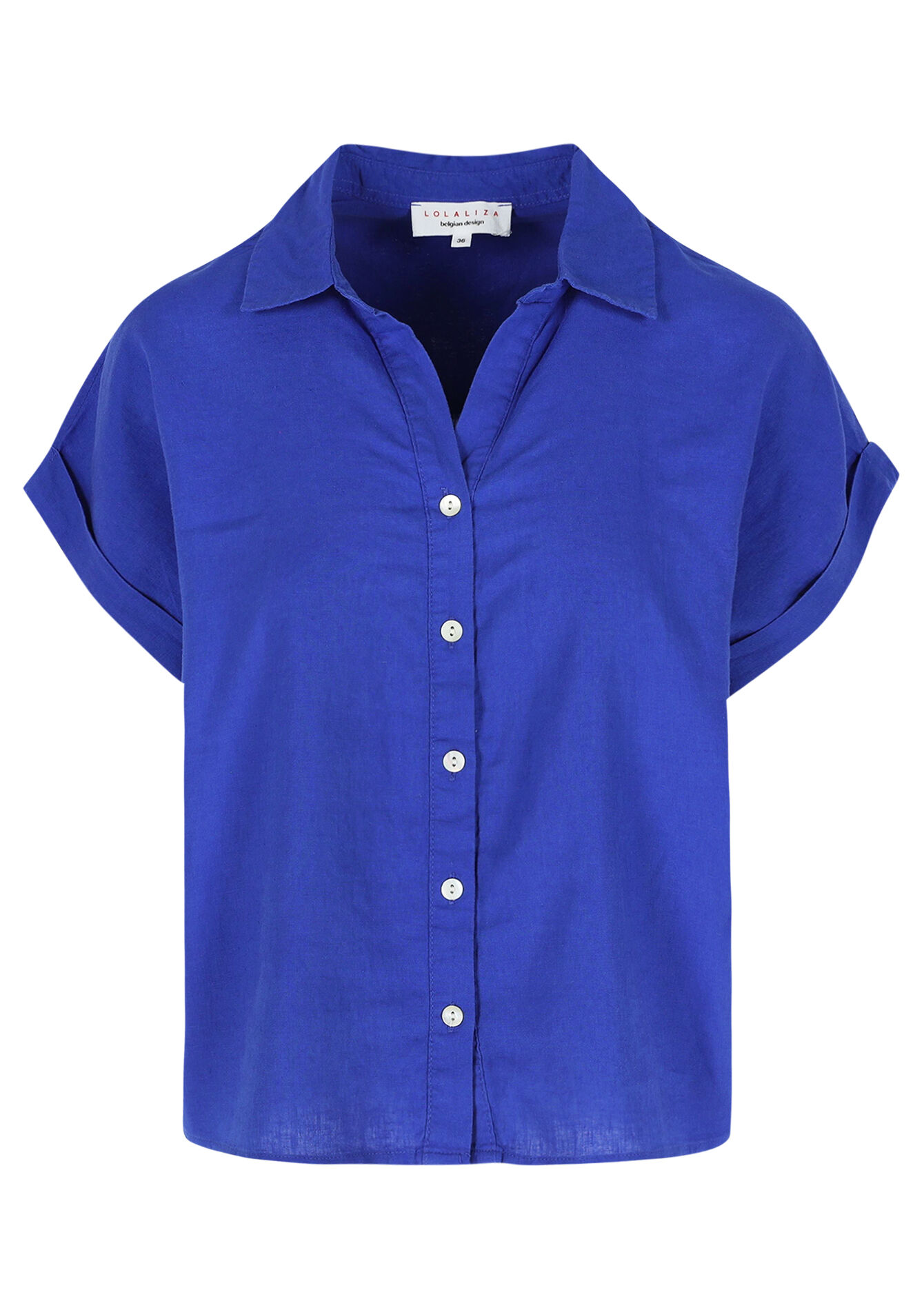 Knoopsluiting linnen blouse, Knoopsluiting linnen blouse - ELECTRIC BLUE - 05702686_1619