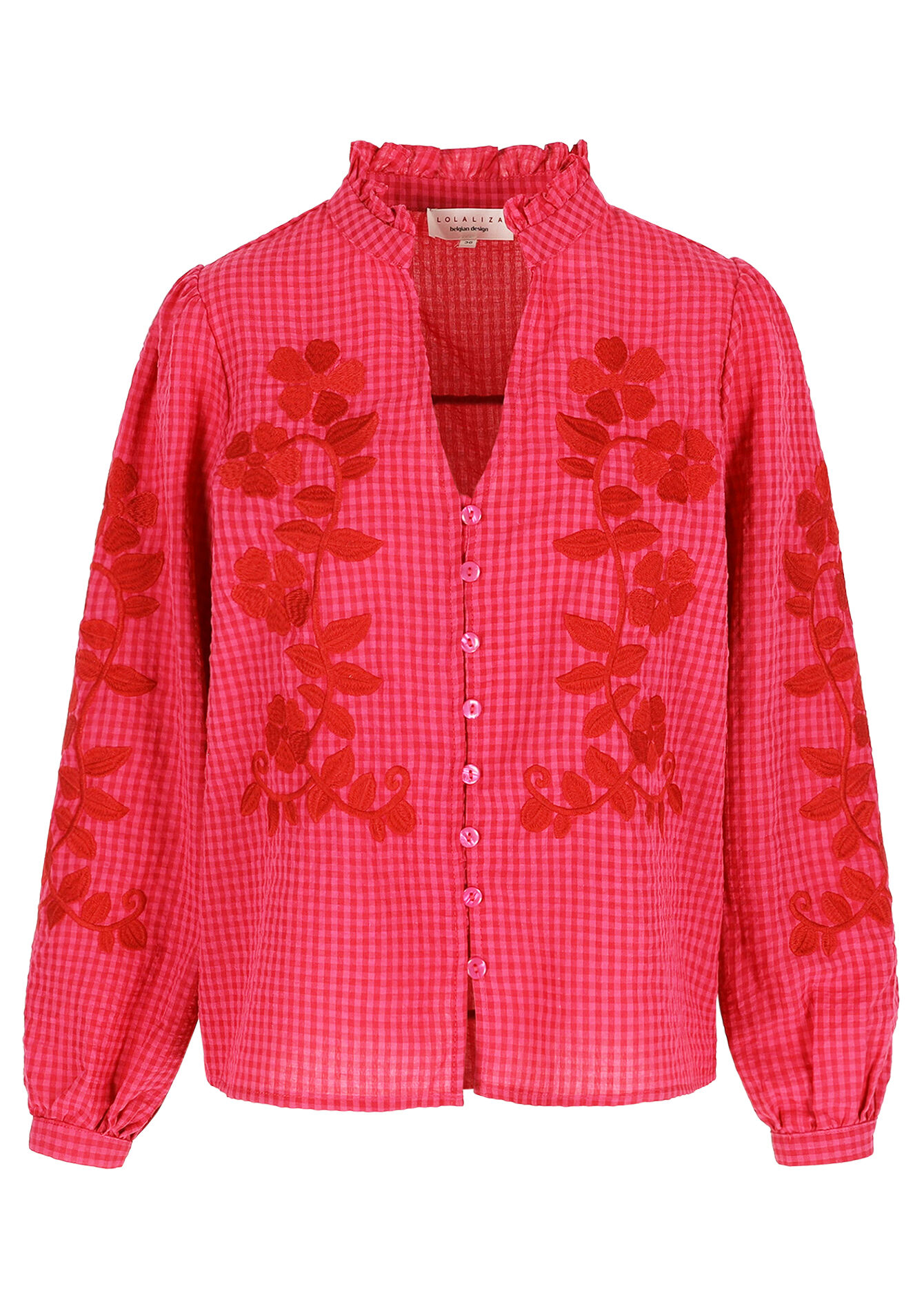 Losvallende geborduurde blouse - FUCHSIA - 05702910_5626