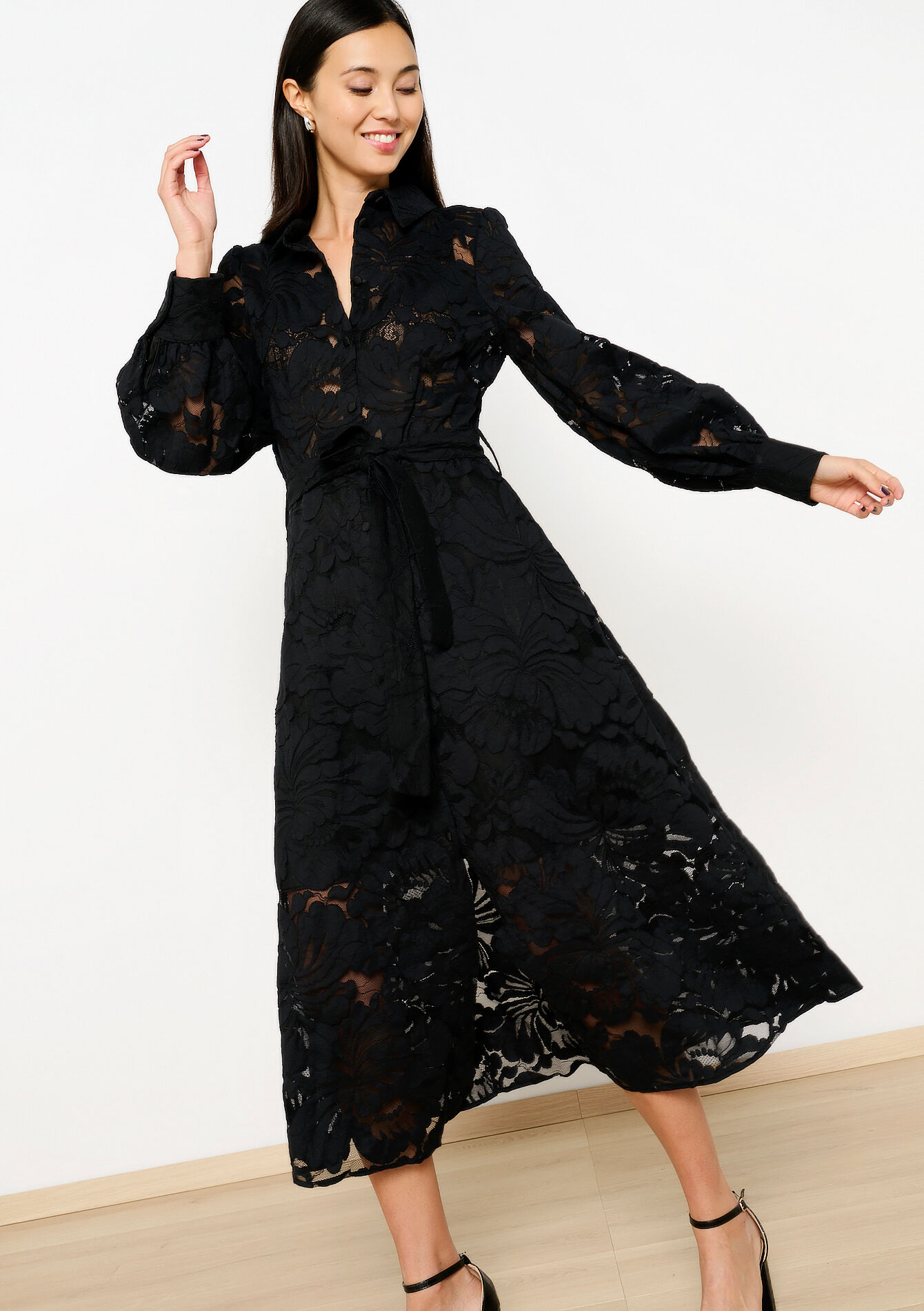 Robe-chemise en dentelle - BLACK - 08103858_1119