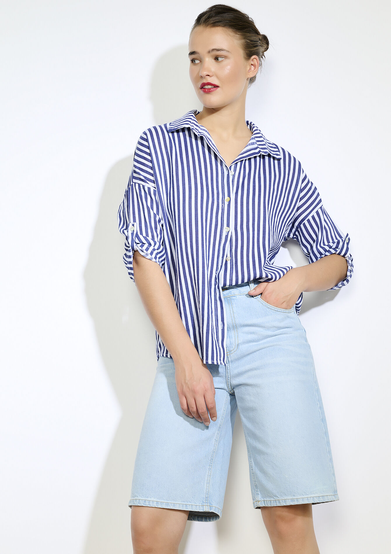 Losvallende streepjesblouse, Losvallende streepjesblouse - NAVY BASIC - 05702837_2723