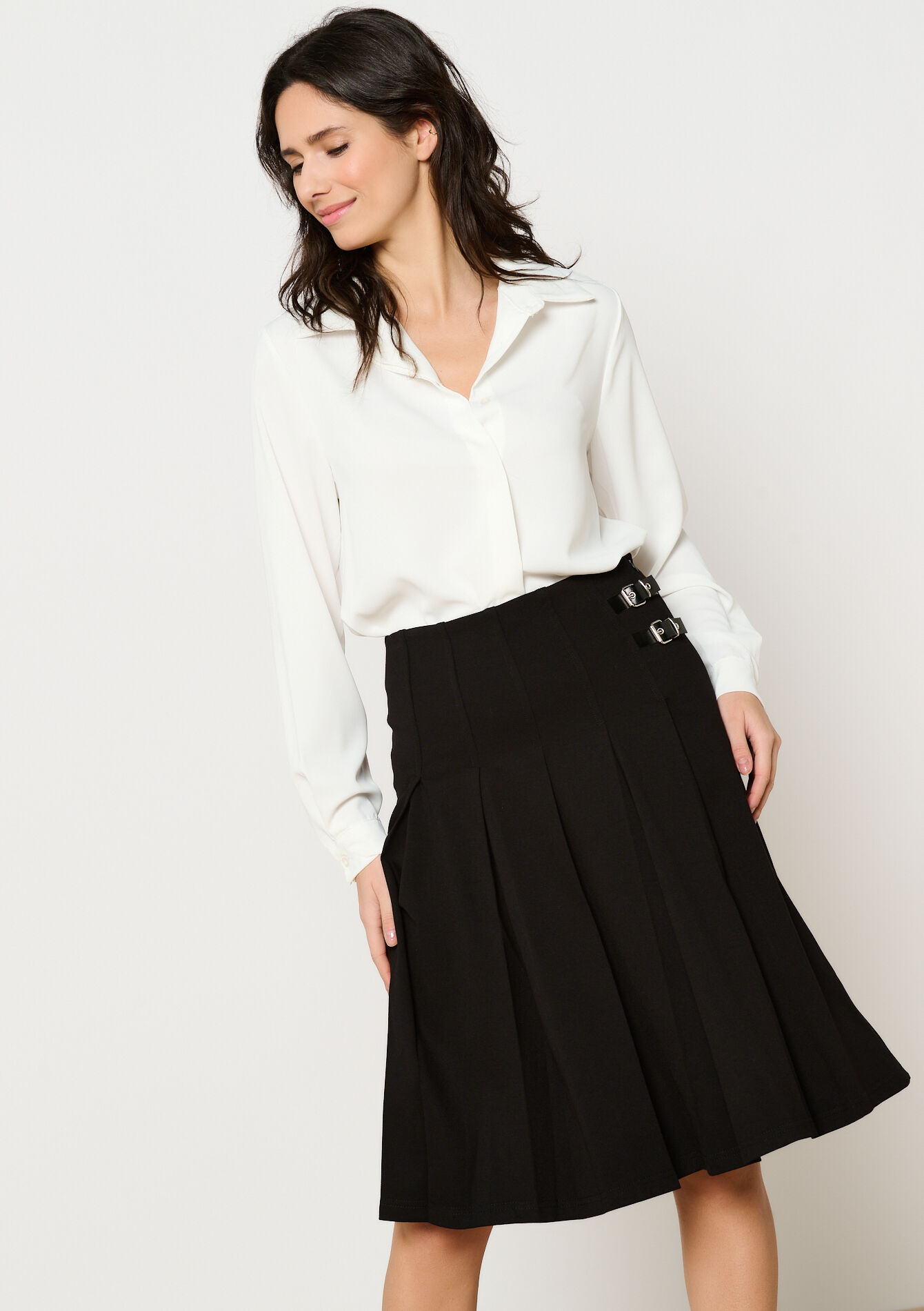 Jupe midi plissée, Jupe midi plissée - BLACK - 07101352_1119