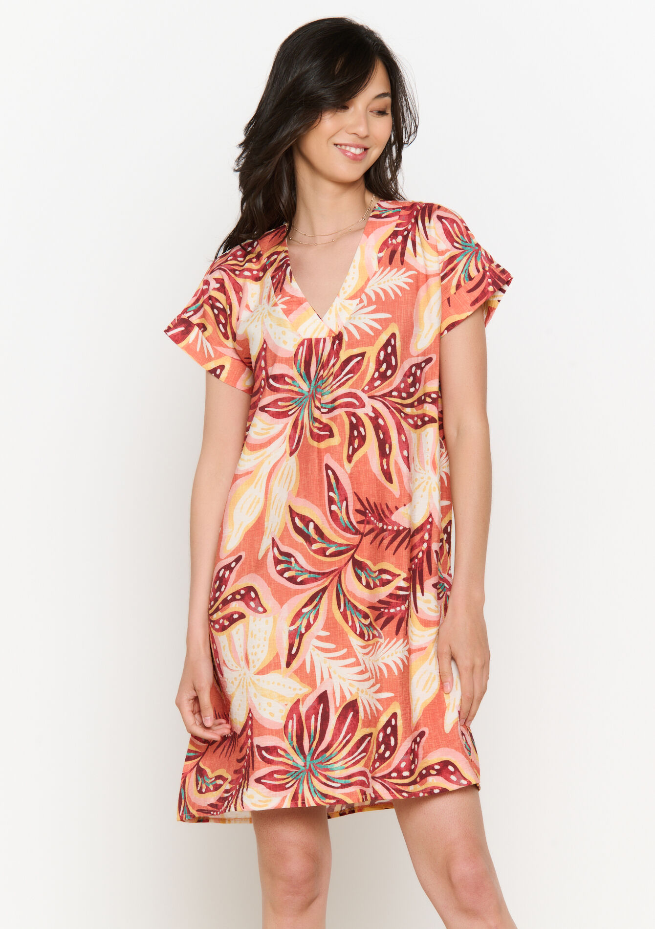 Zomerse bloemenjurk, Zomerse bloemenjurk - TERRACOTTA - 08104113_5303