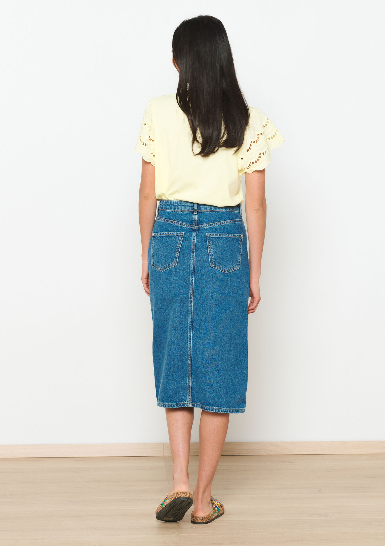 Jupe mi-longue en jean, Jupe mi-longue en jean - MEDIUM BLUE - 07101202_0500