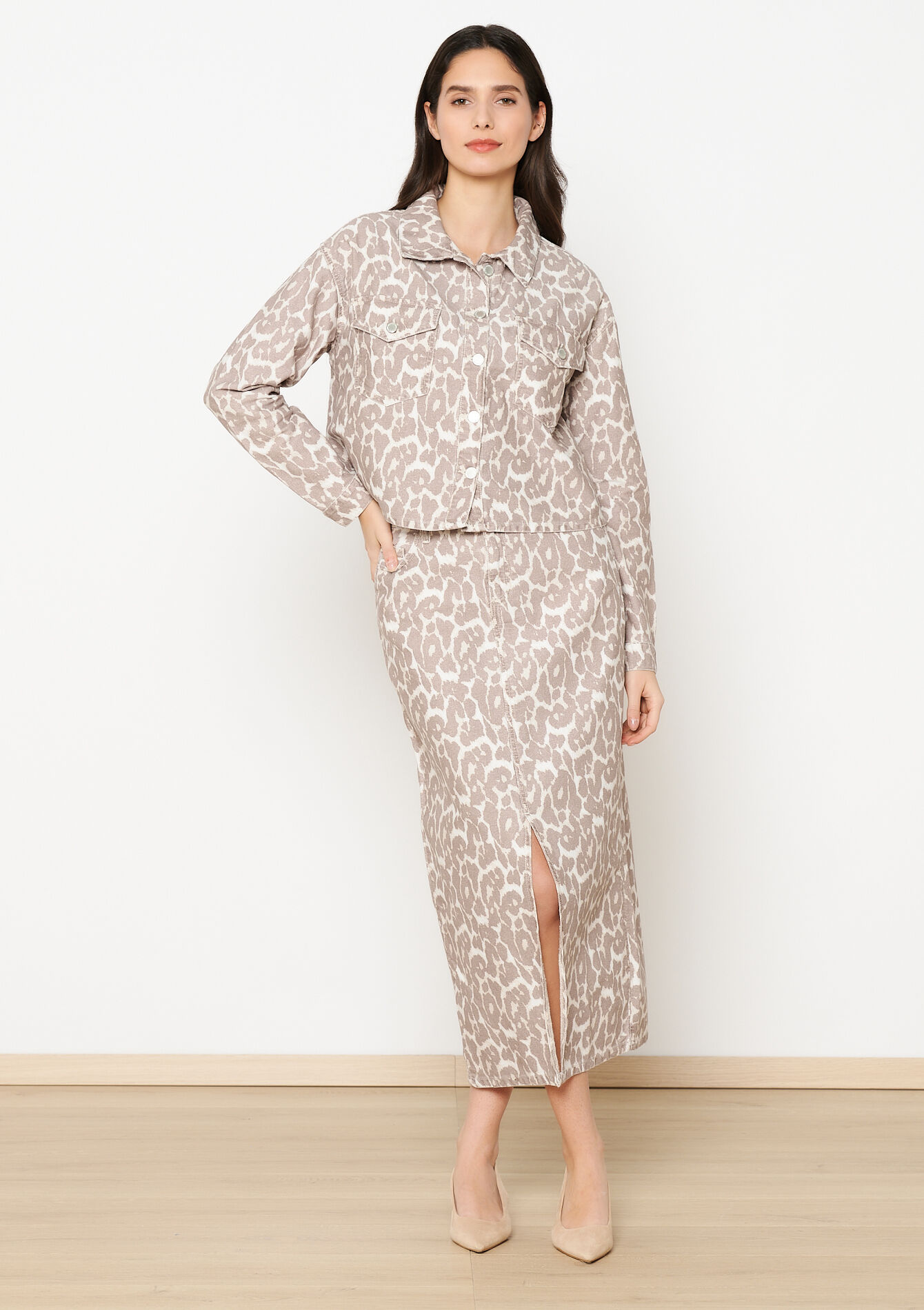 Denim jacket with leopard print, Denim jacket with leopard print - TAUPE - 09101015_1021