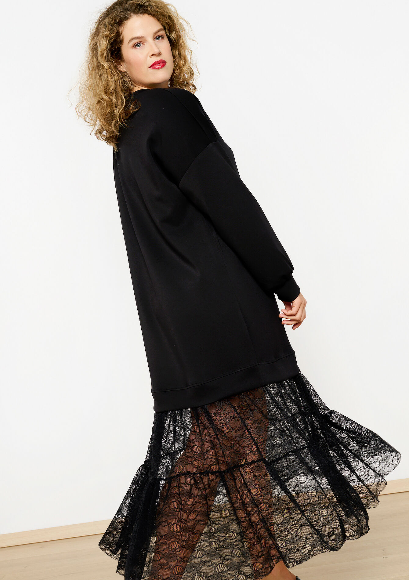 Sweater dress with lace, Sweater dress with lace - BLACK - 08103946_1119