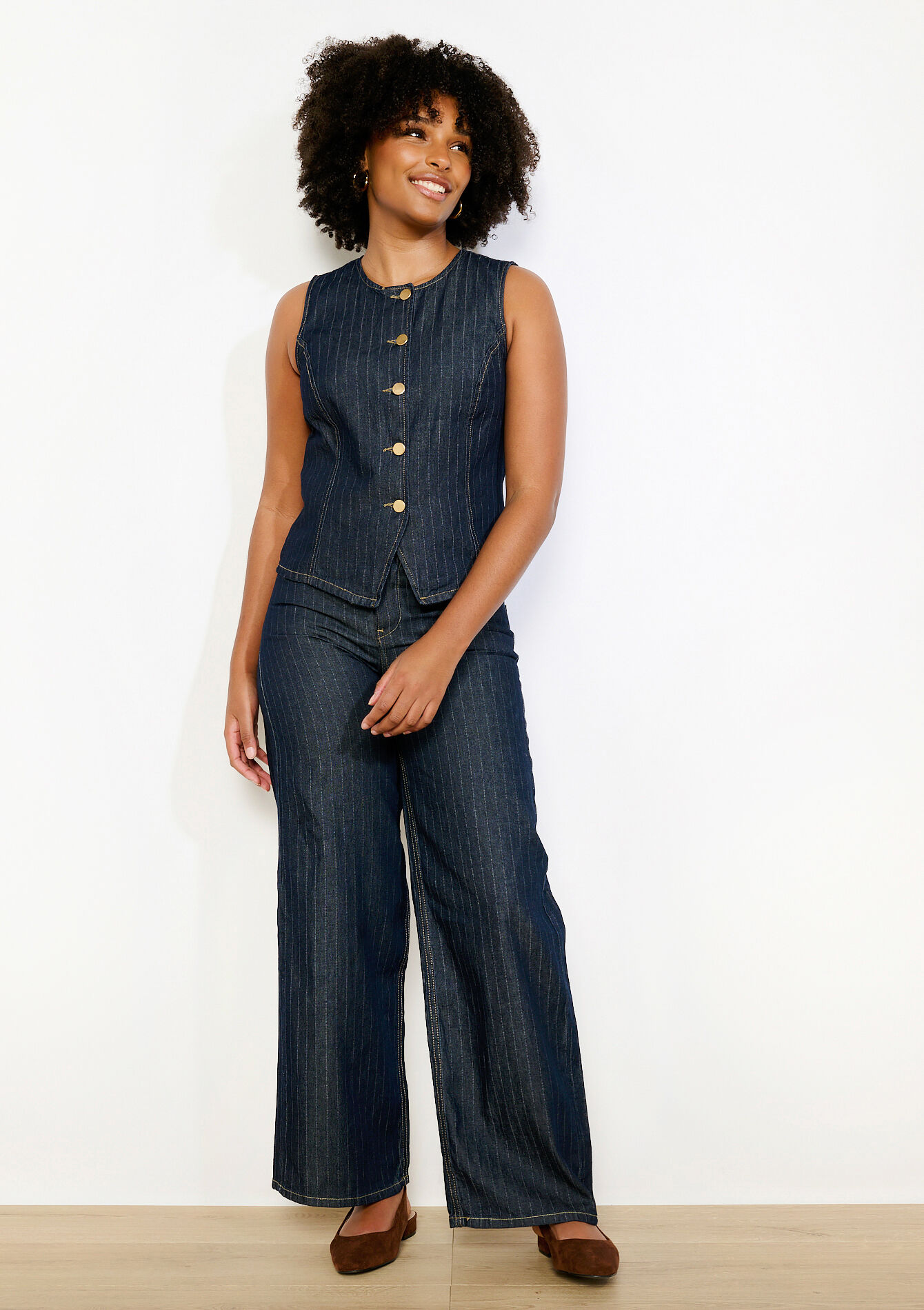 Wijde gestreepte jeans - DARK BLUE - 22000660_0501