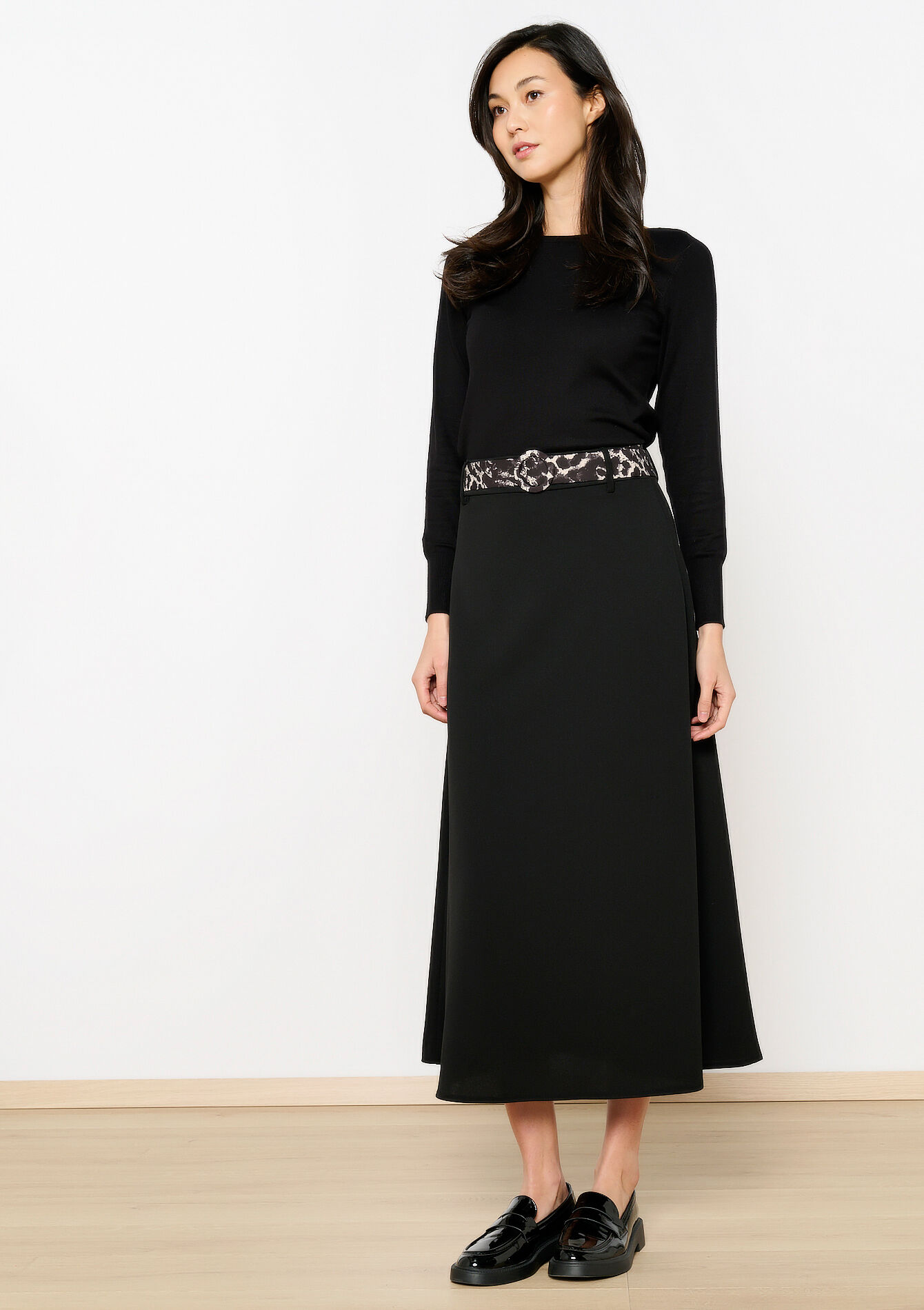 UItal maxi skirt with leopard belt - BLACK - 07101338_1119