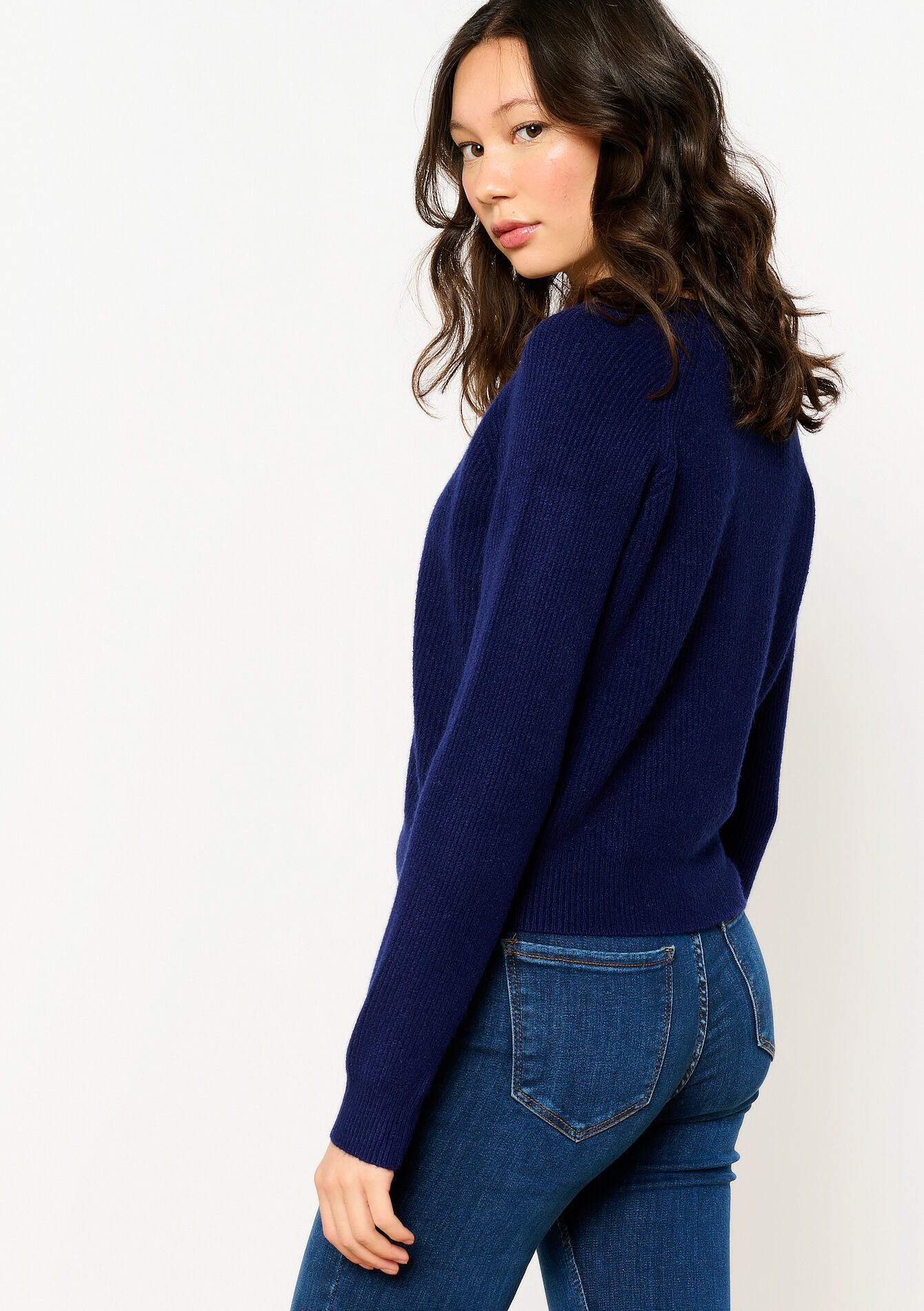 Geribde cardigan met ronde hals - NAVY BASIC - 04101253_2723