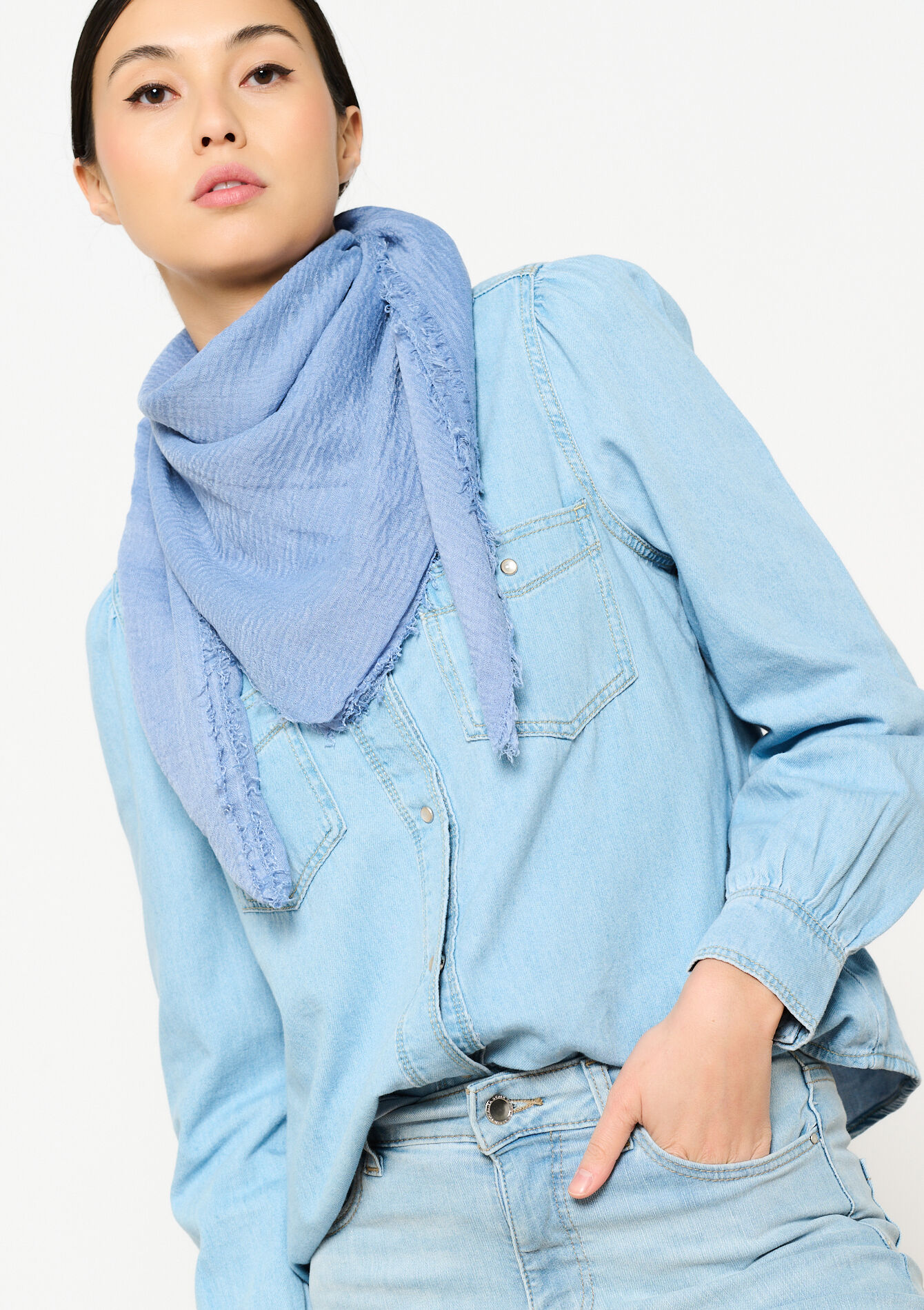 Foulard uni froissé, Foulard uni froissé - BLUE DENIM - 17101257_1638