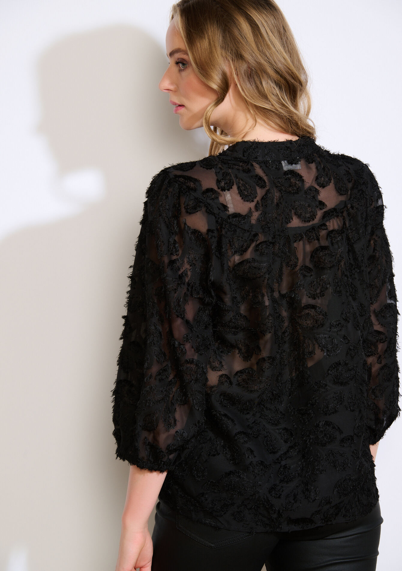 Transparant overhemd met structuur - BLACK - 05702855_1119