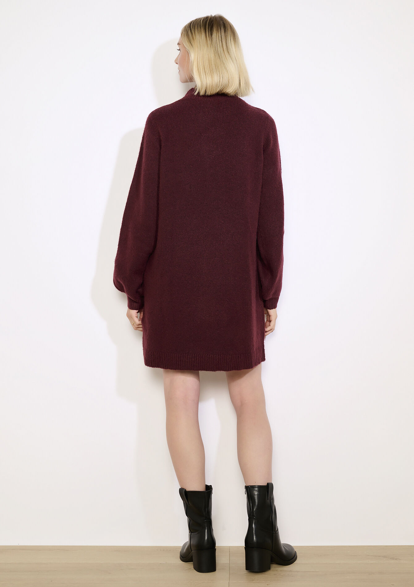 Gebreide jurk met col - BORDEAUX WINE - 08104035_5514