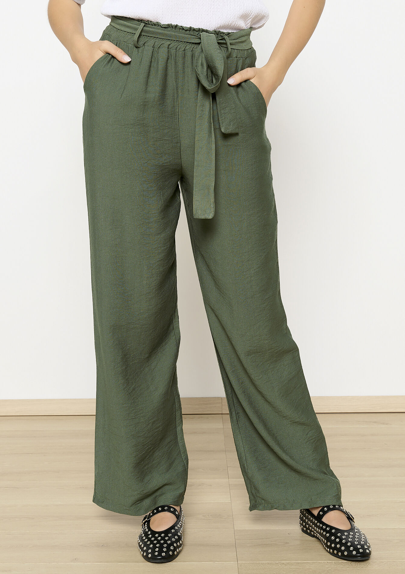 Pantalon fluide ceinturé, Pantalon fluide ceinturé - KHAKI MED - 06600976_4327