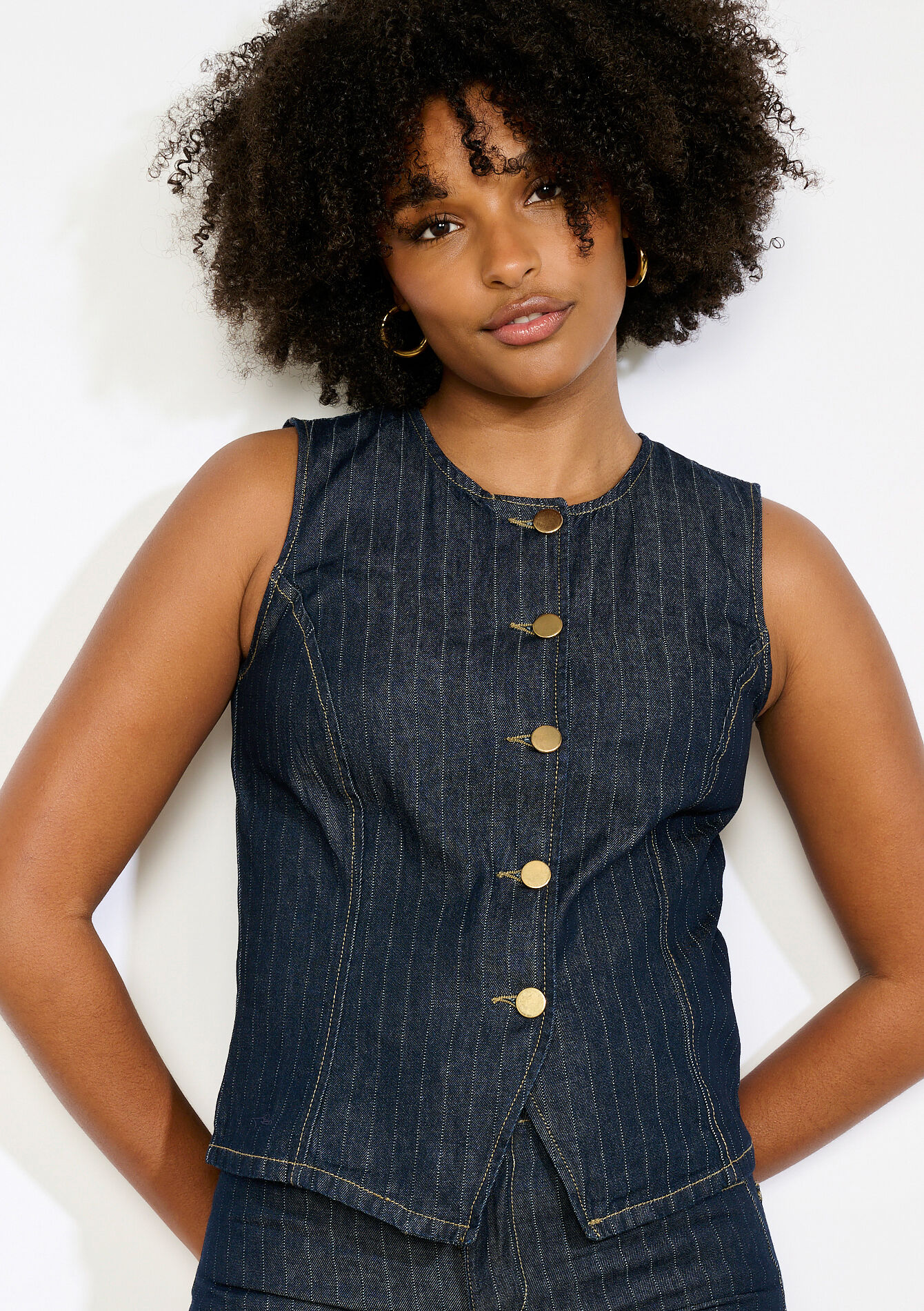 Getailleerde gestreepte gilet, Getailleerde gestreepte gilet - DARK BLUE - 09101170_0501