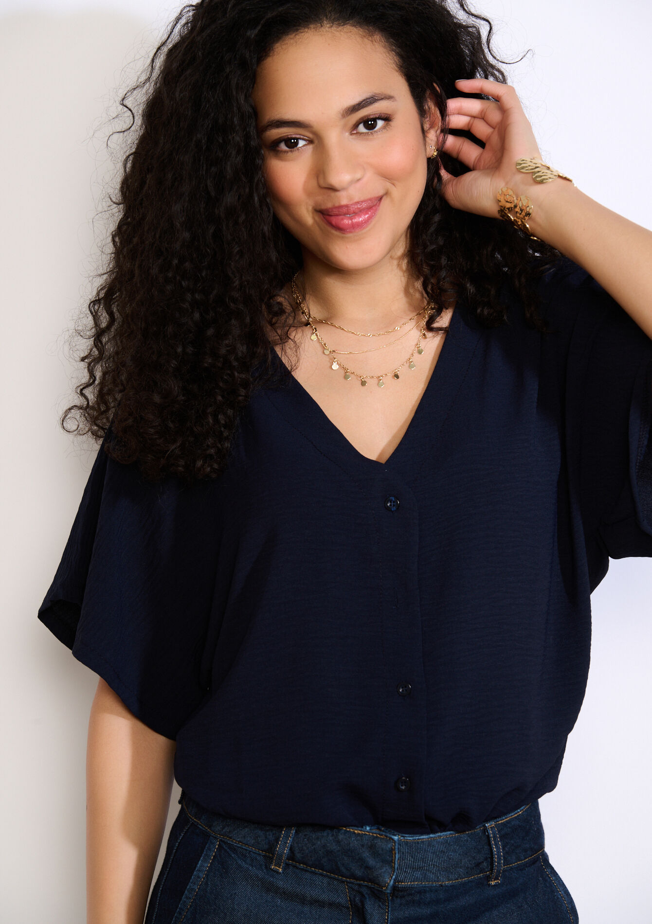 Short-sleeve fluid blouse, Short-sleeve fluid blouse, , back