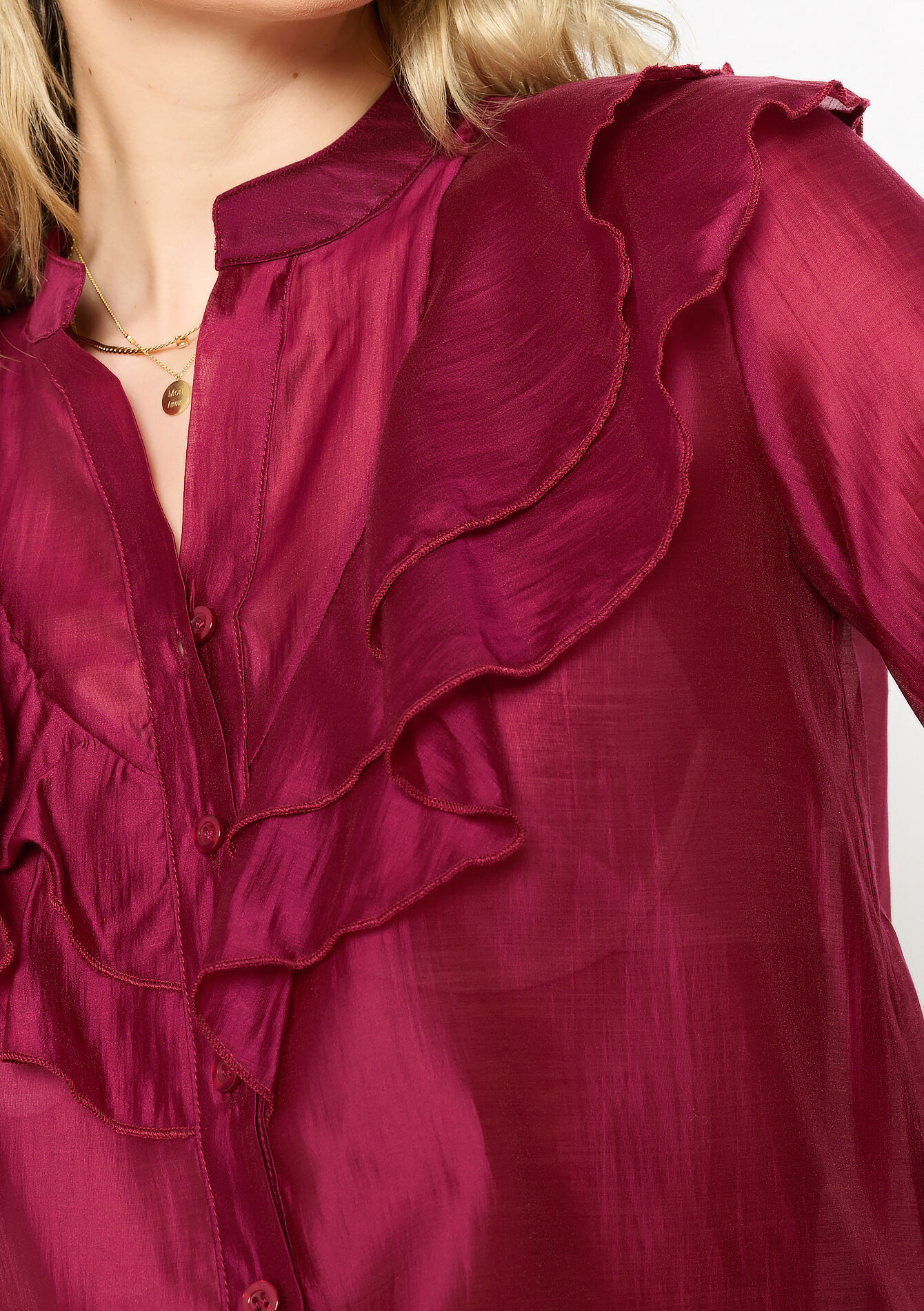 Blouse avec volants, Blouse avec volants - RED FRAMBOISE - 05702752_1496