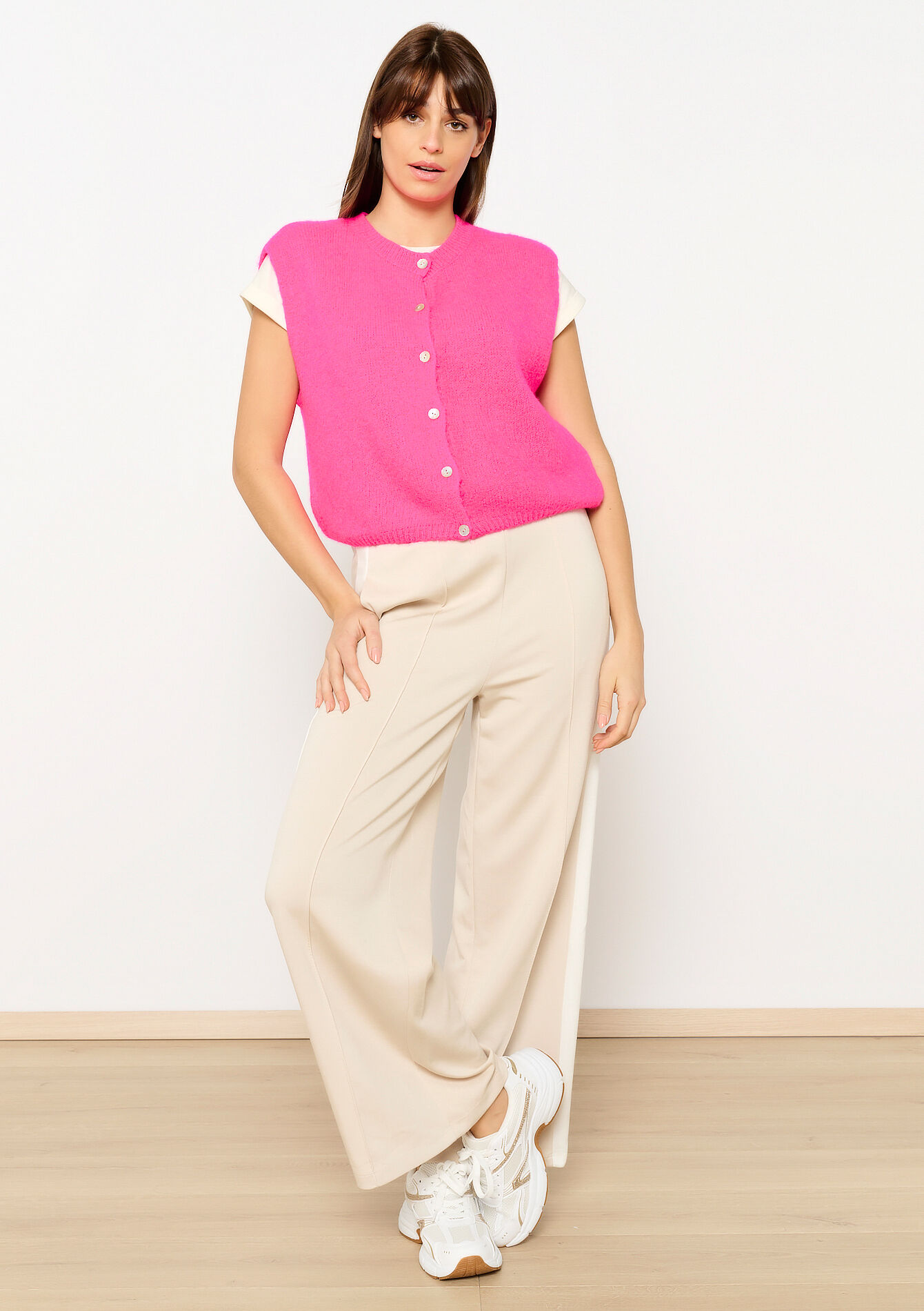 Sleeveless cardigan in alpaca wool - FLUO PINK - 04101283_5727