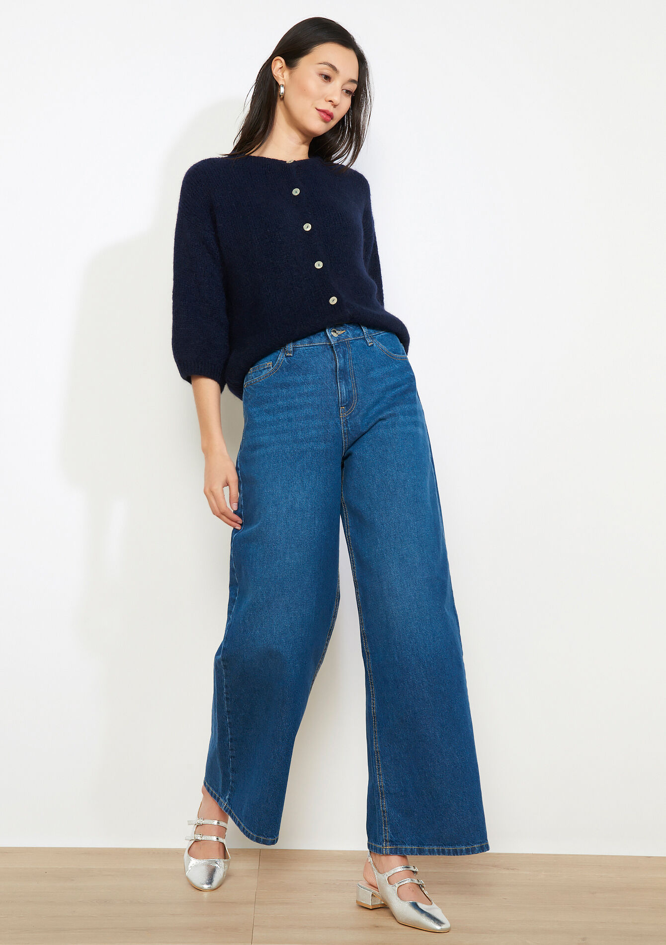 High-waist wide jeans - MEDIUM BLUE - 22000656_0500