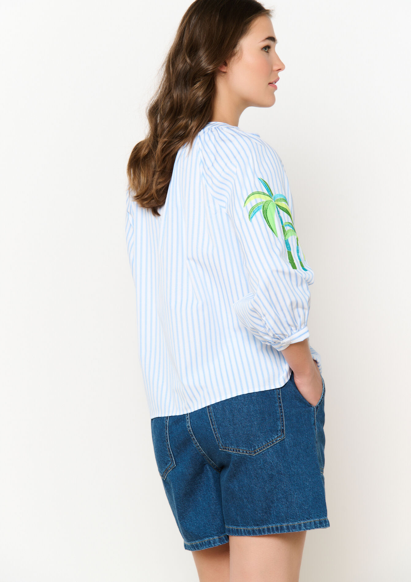 Chemise avec palmiers brodés, Chemise avec palmiers brodés - BLUE PASTEL - 05702723_3003
