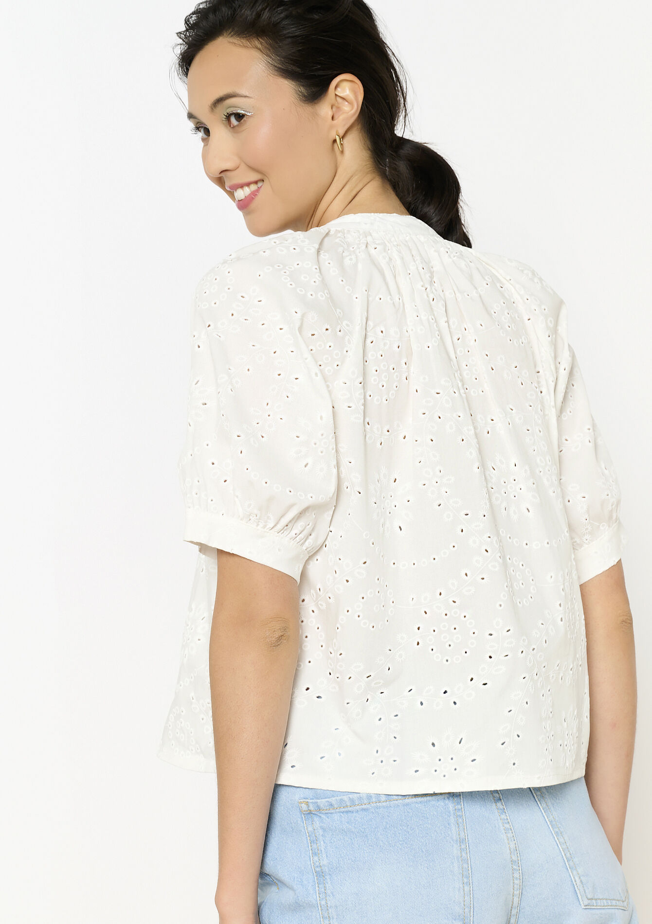 Romantisch geborduurde blouse, Romantisch geborduurde blouse - OPTICAL WHITE - 05702847_1019