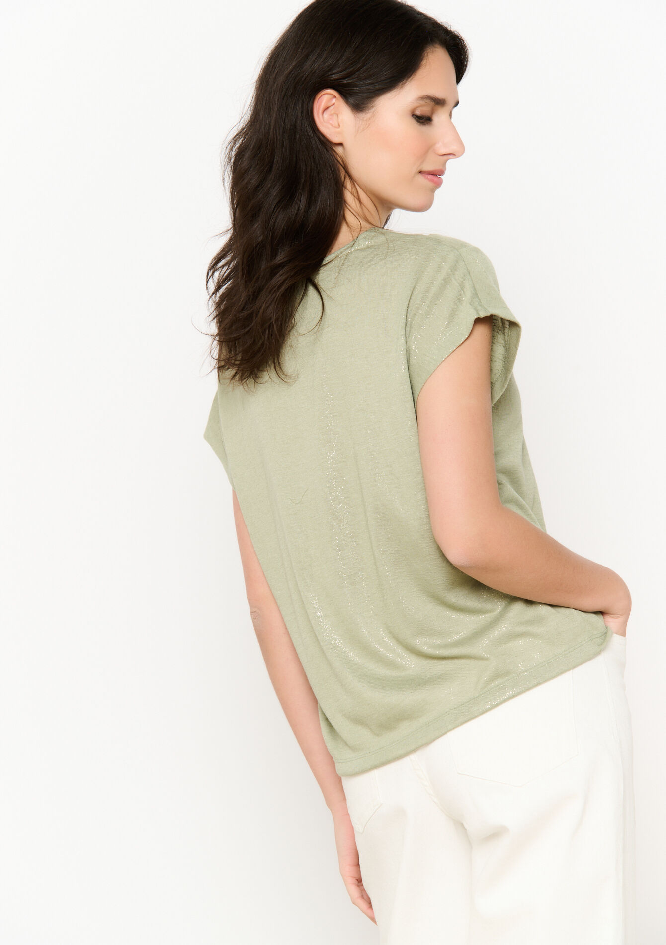 Vloeiend glanzend t-shirt, Vloeiend glanzend t-shirt - KHAKI FADED - 02301692_4326