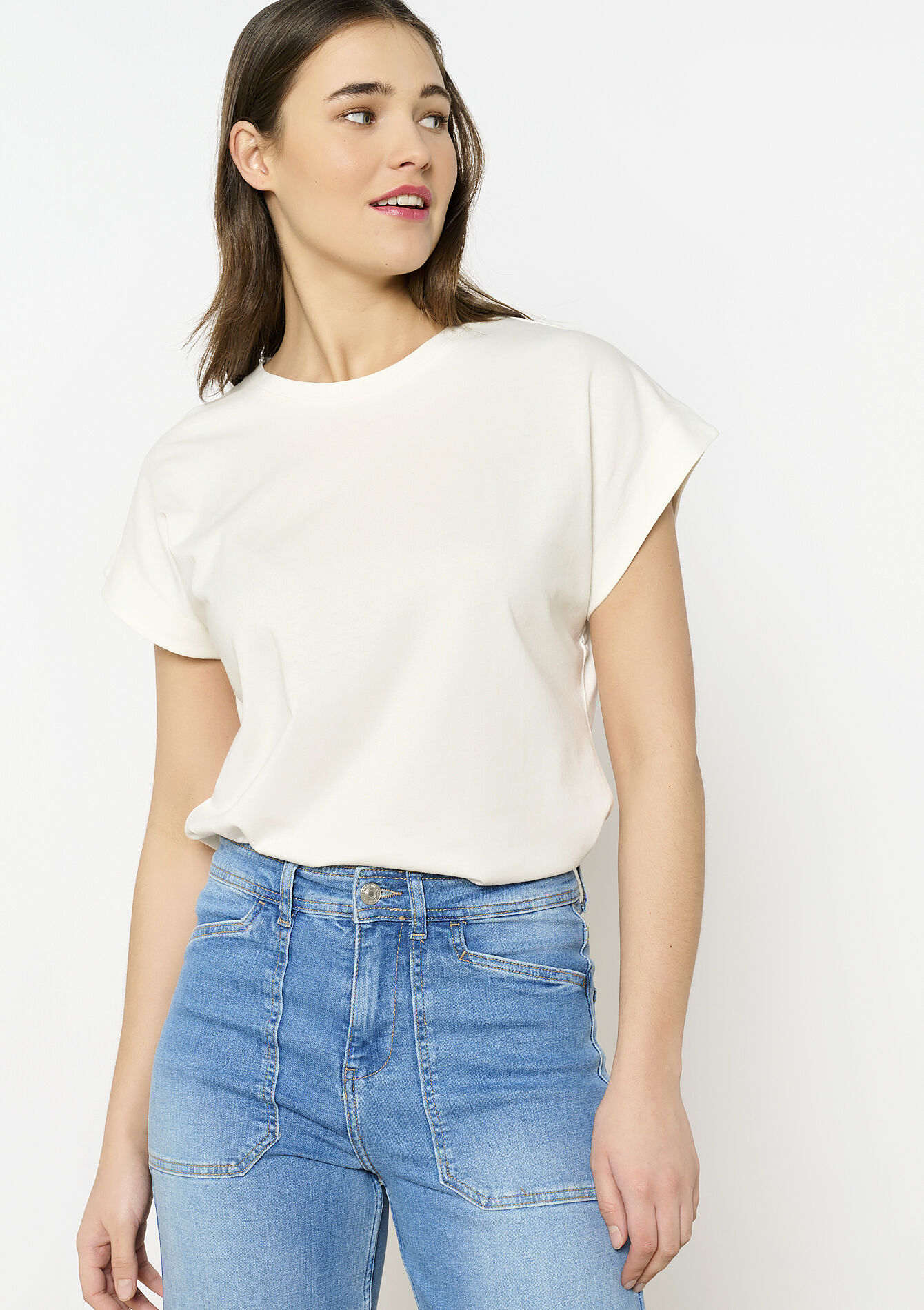 Basic katoenen T-shirt, Basic katoenen T-shirt - OFFWHITE - 02301672_1001