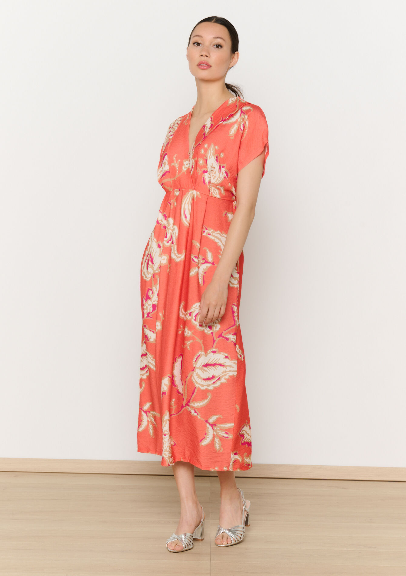 Losvallende midi-jurk met print, Losvallende midi-jurk met print - ORANGE BRIGHT - 08104090_1255