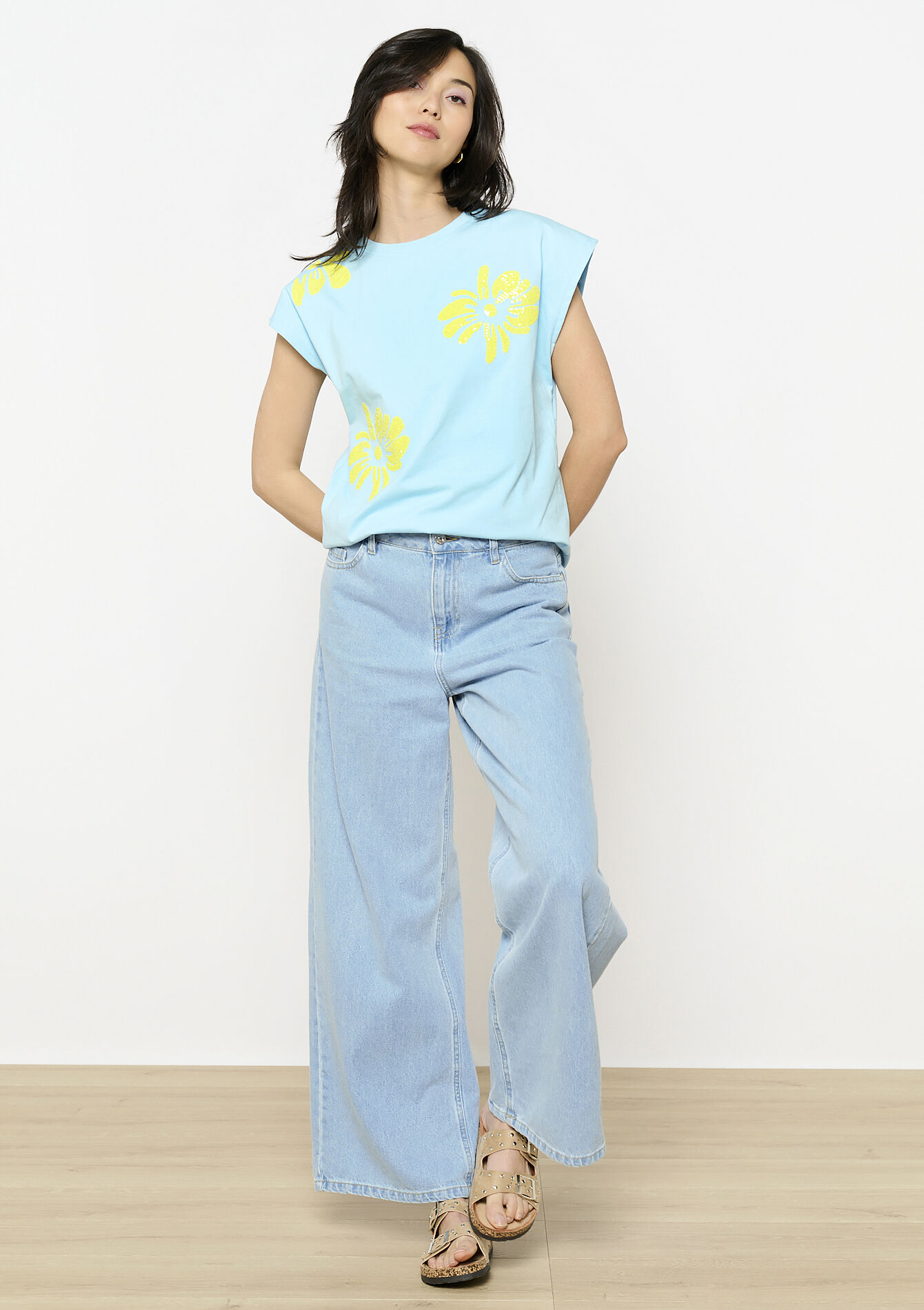 Flowing floral t-shirt, Flowing floral t-shirt - LT BLUE - 02301780_2519