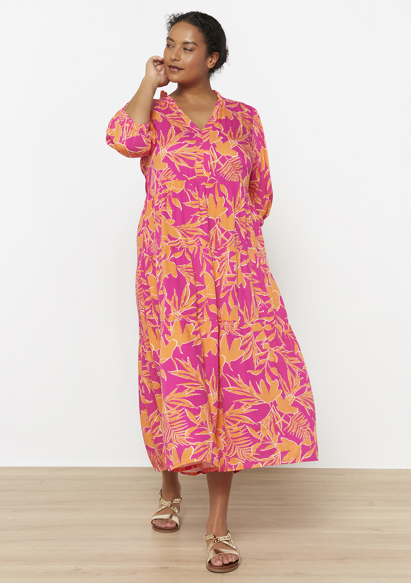 Robe longue à imprimé fleuri, undefined - FUCHSIA - undefined