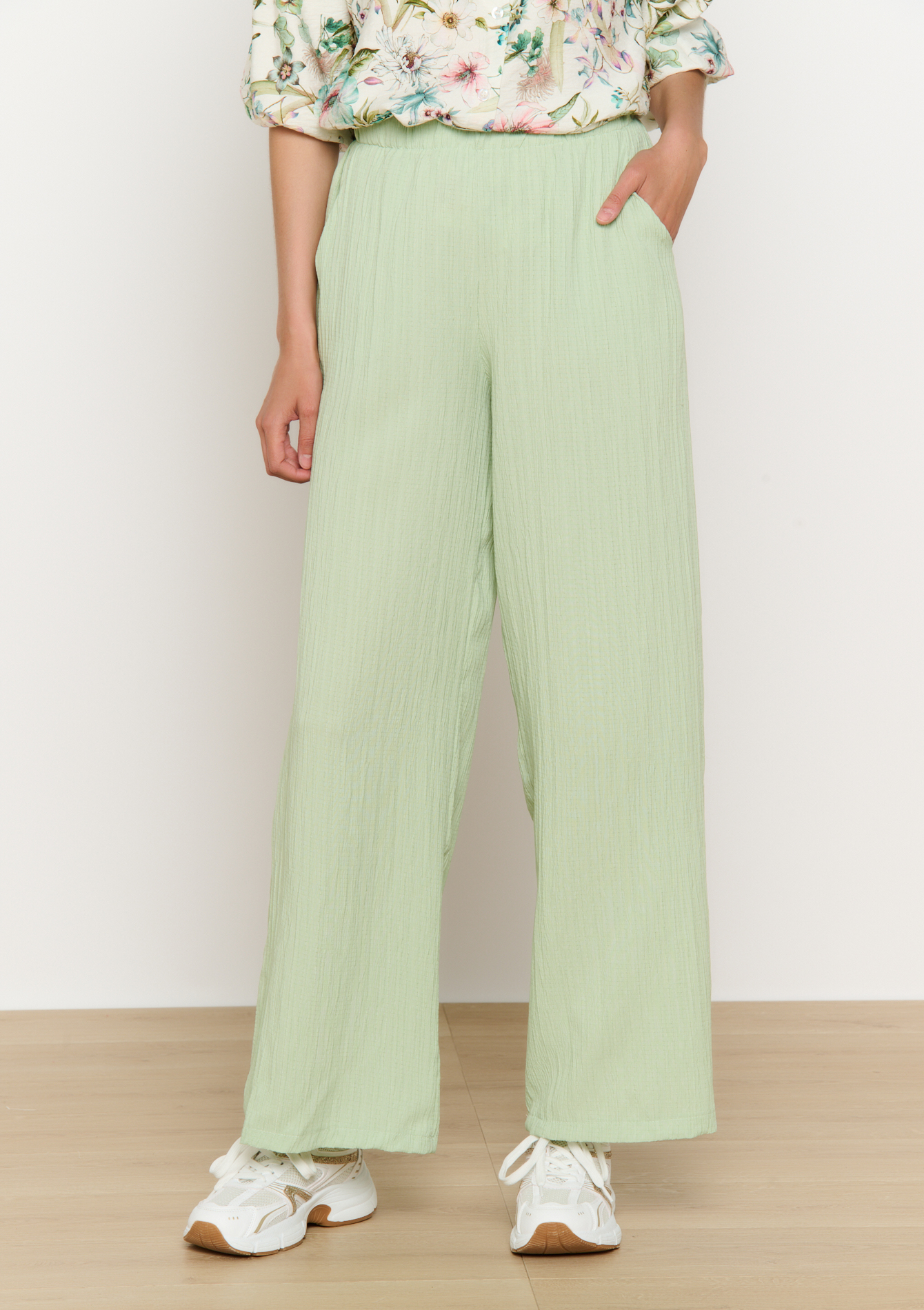 Pantalon gaufré, undefined - LIGHT GREEN PASTEL - undefined