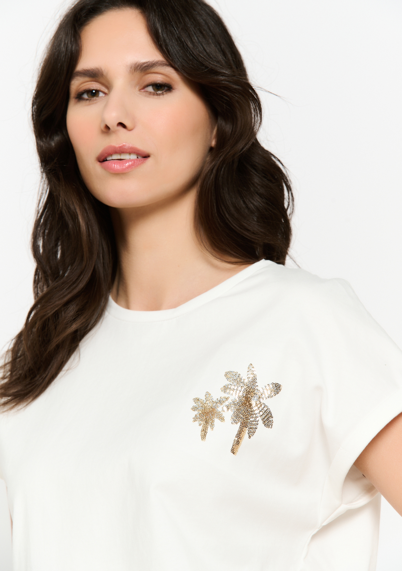 T-shirt met borduursel, undefined - OPTICAL WHITE - undefined