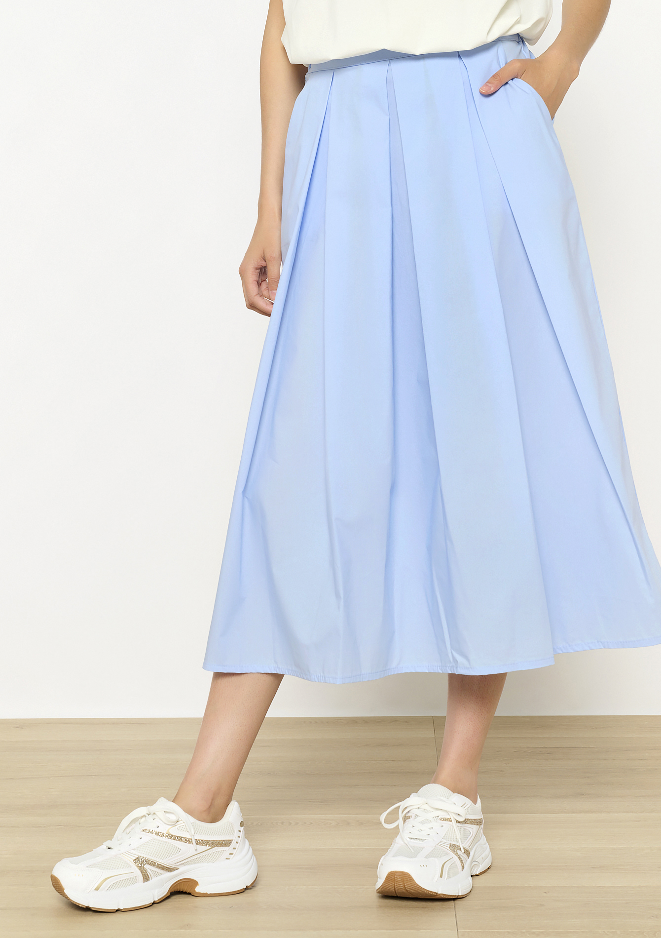 Jupe midi en popeline, undefined - BLUE PASTEL - undefined