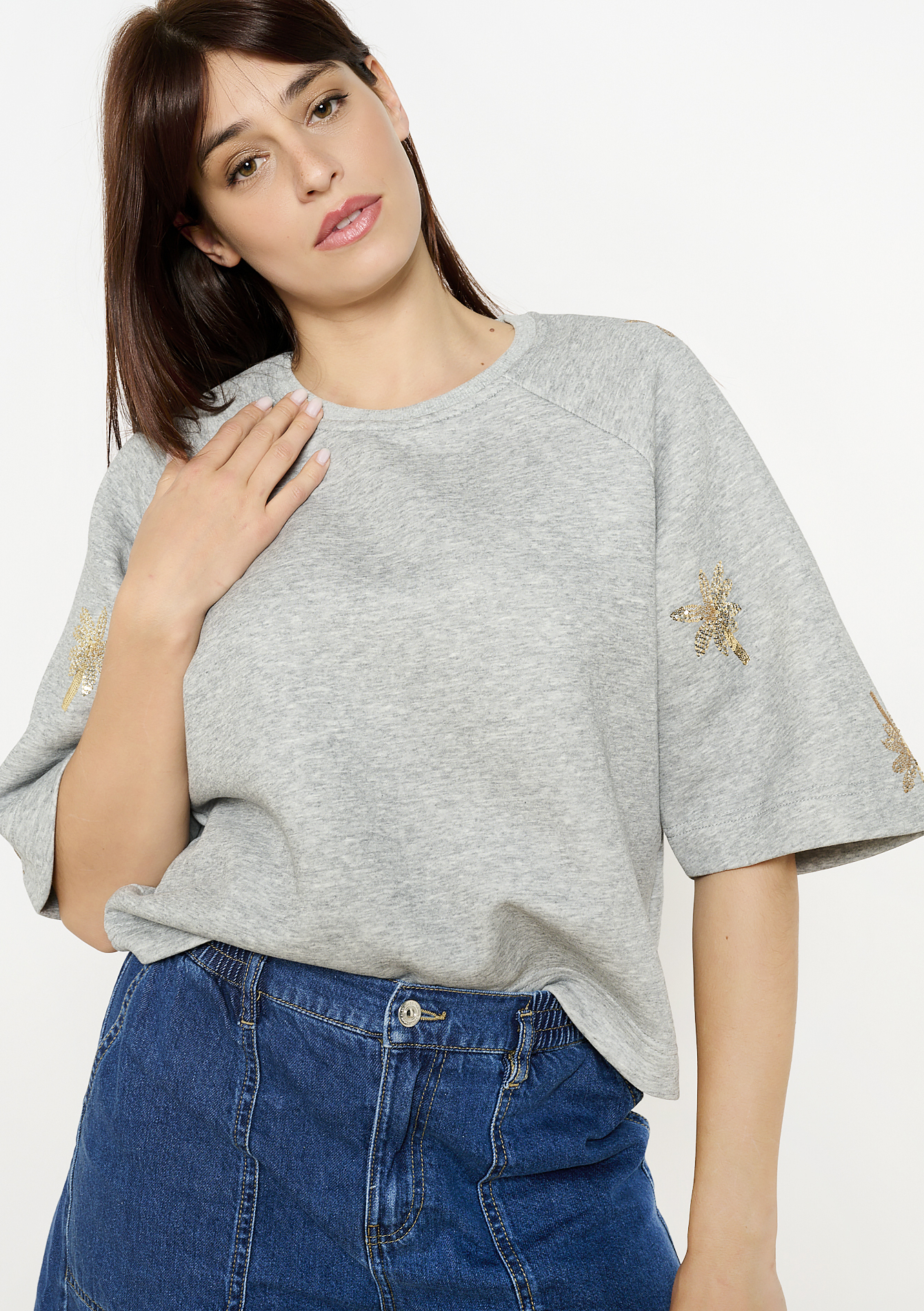 Sweat brodé décontracté, undefined - LIGHT GREY MEL - undefined