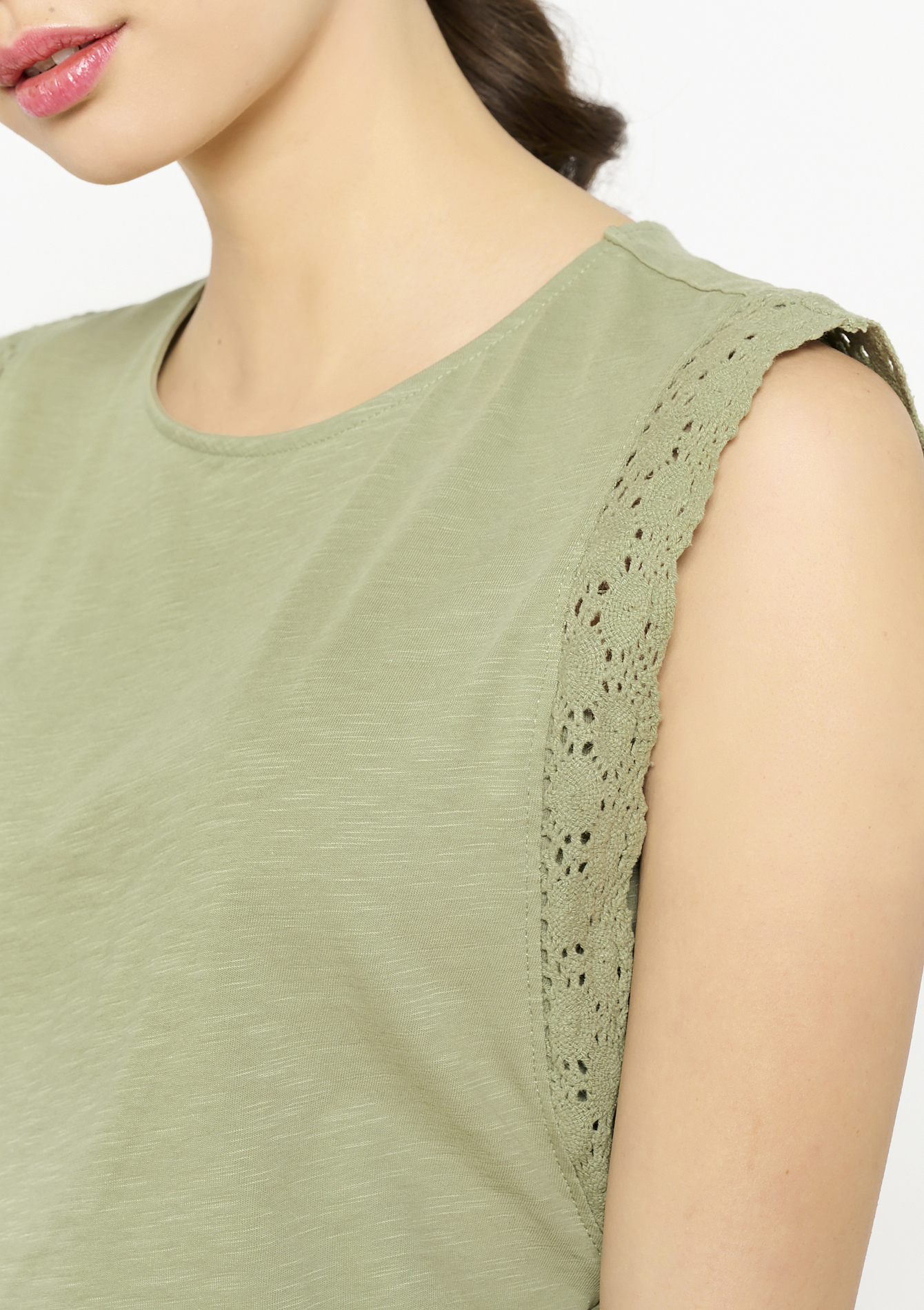 Top with lace, undefined - KHAKI FADED - undefined