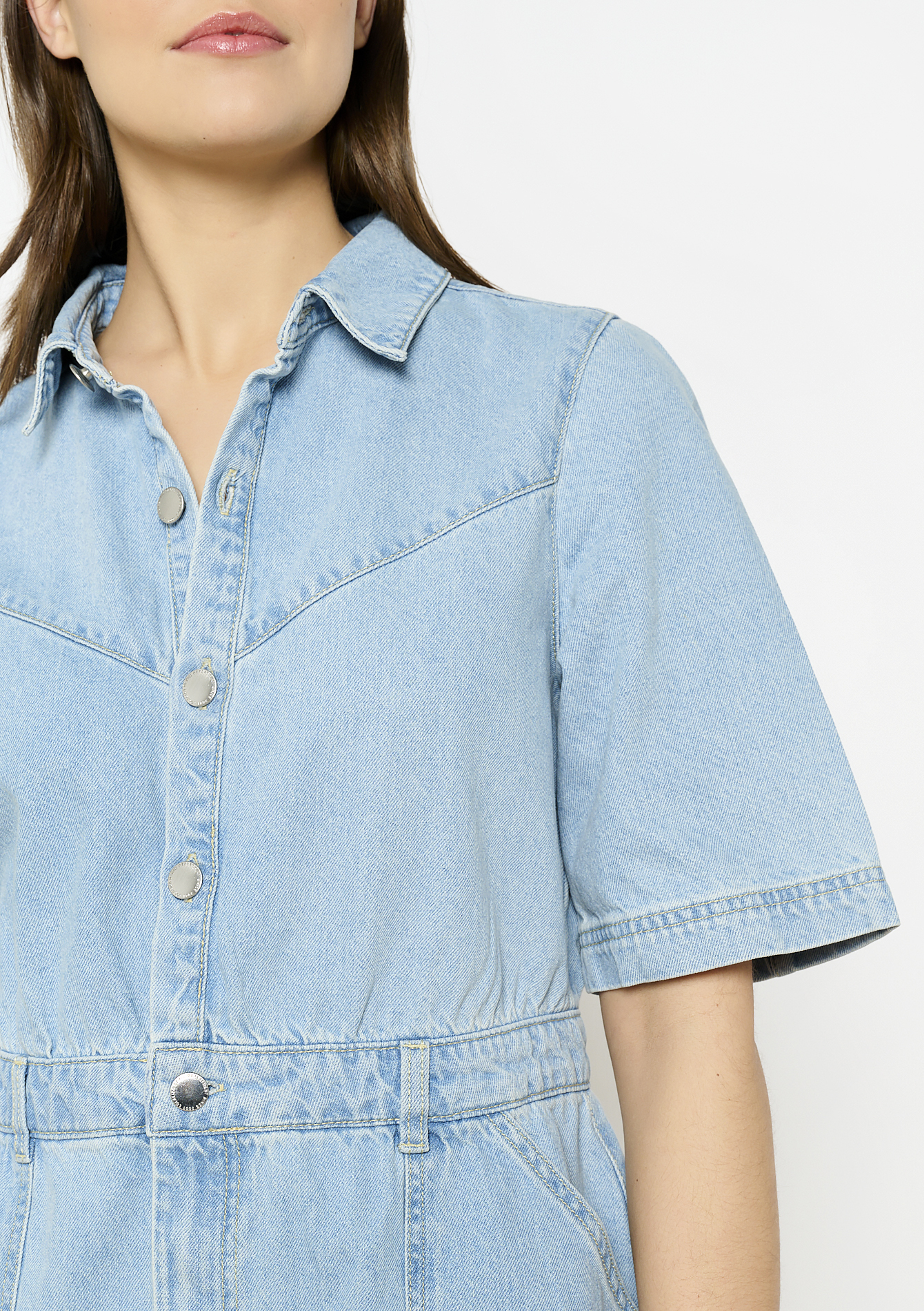Denim dress with western look, undefined - BLUE BLEACHED - undefined