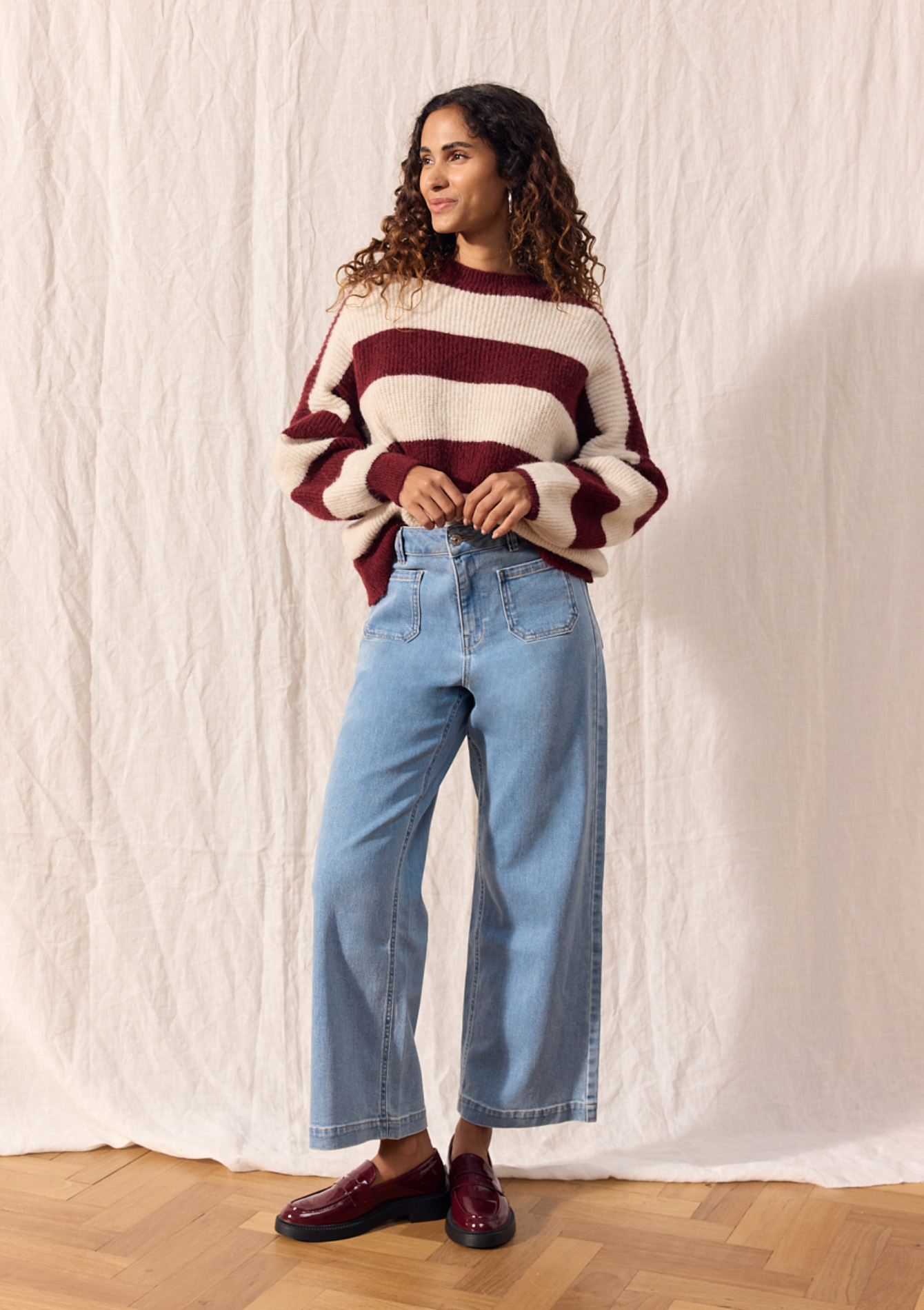 Jean large taille haute, undefined - BLUE BLEACHED - undefined